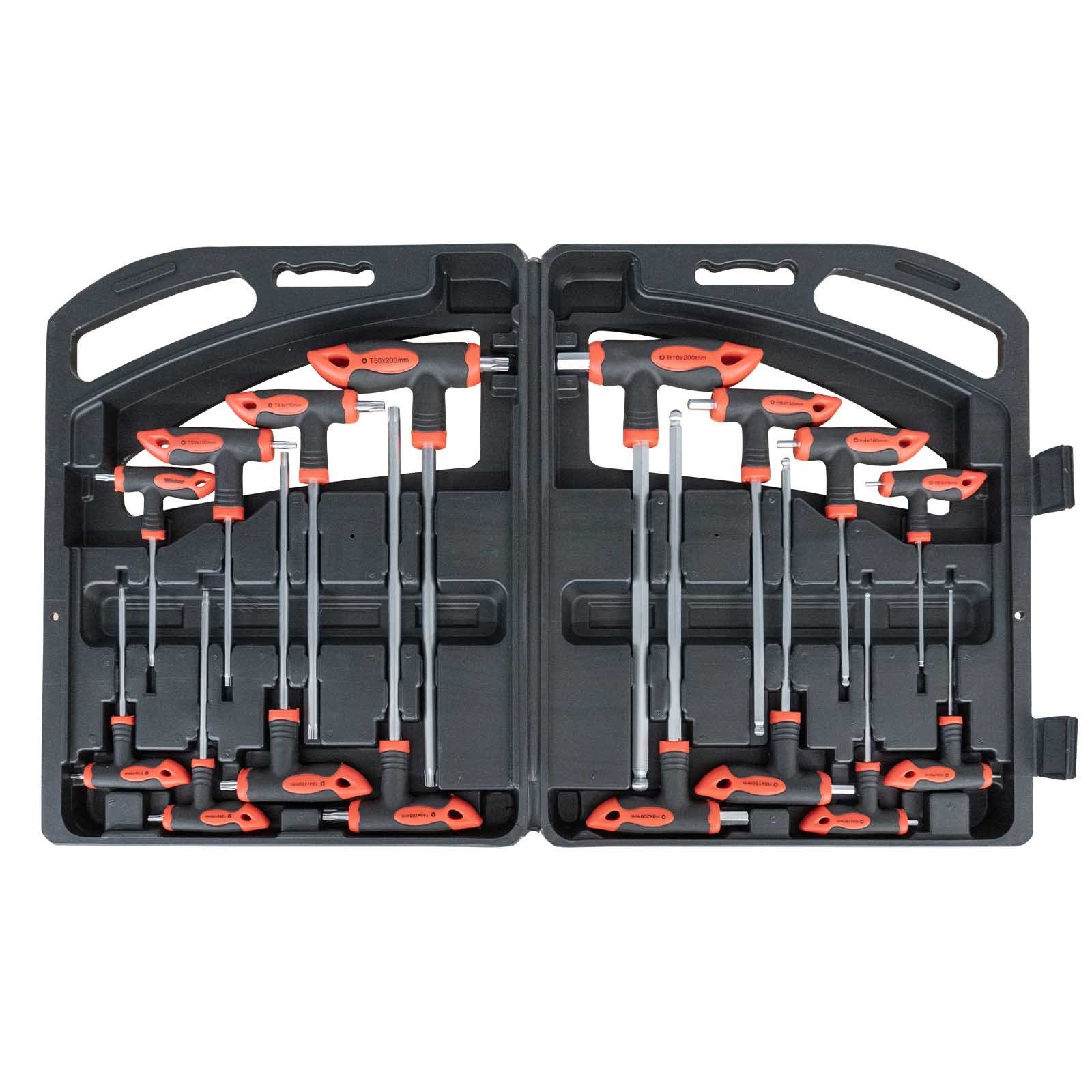 Weber GmbH Steckschlüssel T-Griff Steckschlüsselsatz 16-teilig (Set, 16 St., 16-teilig), aus Chrom-Vanadium-Stahl, im Kunststoffkoffer, 2-Komponenten-Griff