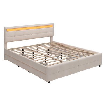 Ulife Polsterbett Doppelbett mit 4 Schubladen, LED, Samt, Verstellbares Kopfteil