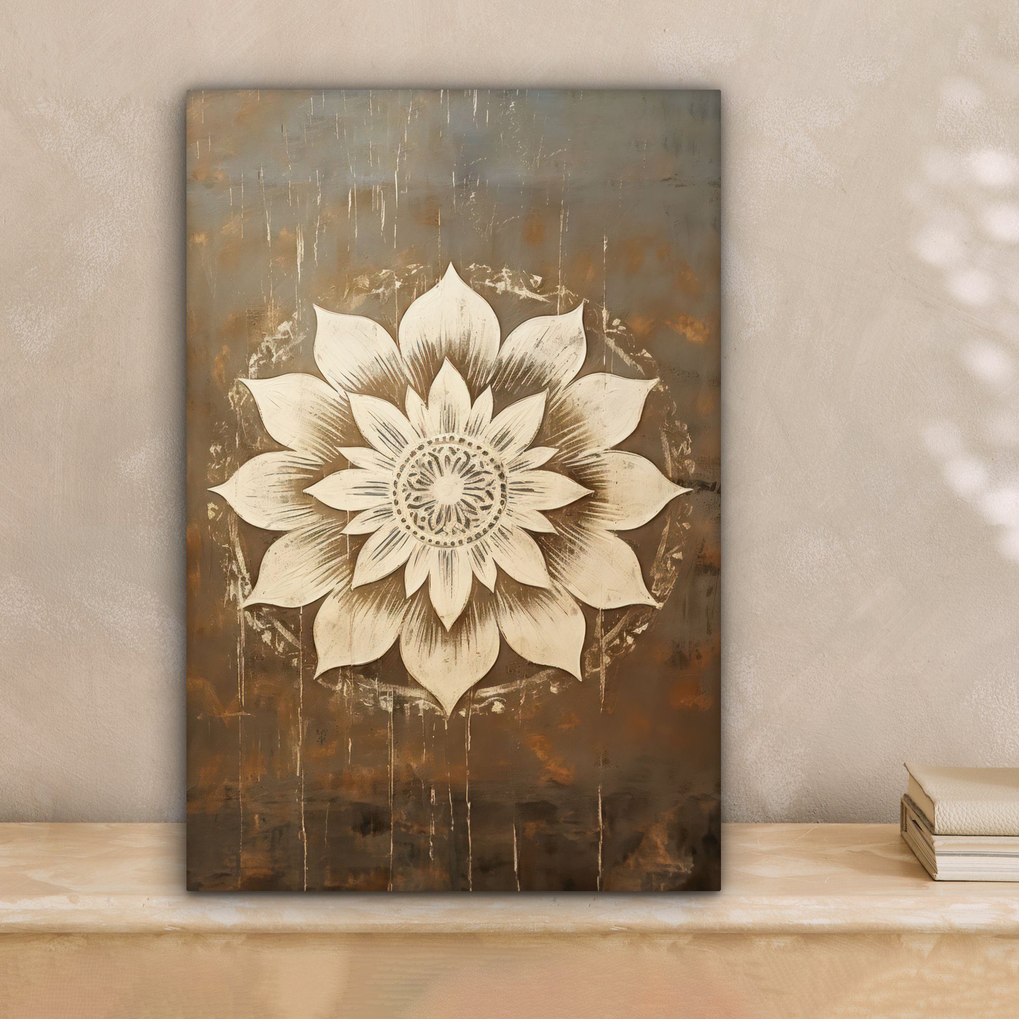 OneMillionCanvasses® Leinwandbild Mandala - Blumen - Vintage - Weiß, Fotodr günstig online kaufen