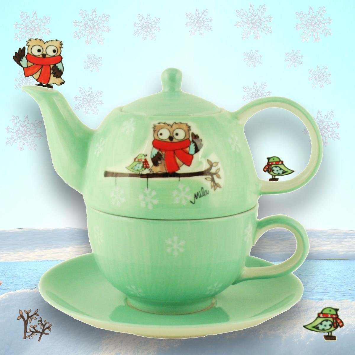 Mila Teekanne Mila Keramik Tee-Set 0.4 Tea (Set) l, Hallo Winter-Eule, for One