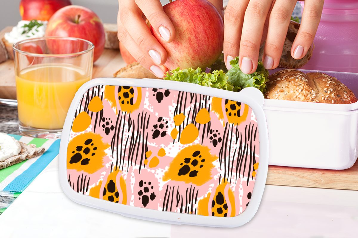 MuchoWow Lunchbox Orange - Rosa für und Kunststoff, weiß Abstrakt, Jungs Brotbox - Erwachsene, (2-tlg), Brotdose, für Mädchen und Kinder