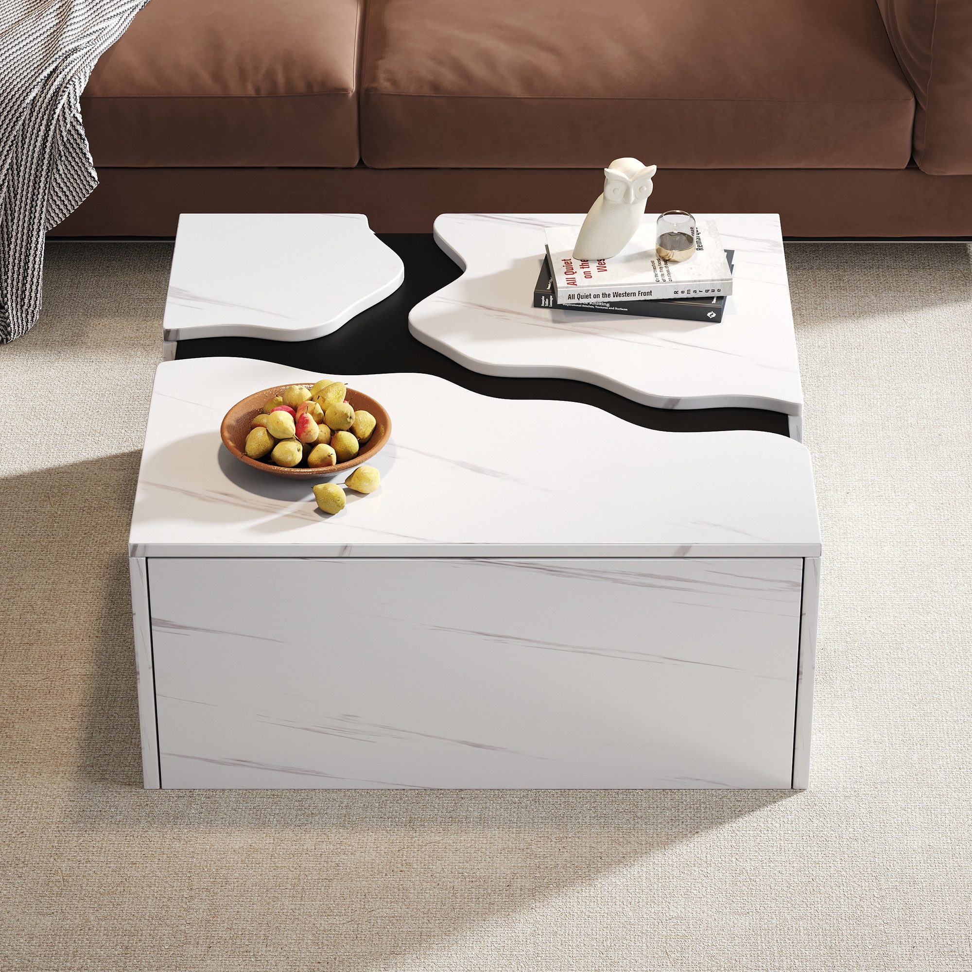 HAUSS SPOLE Couchtisch Würfelform mit Schublade,Beistelltisch Kaffeetisch mit Marmormuster (Packung, 1-St., würfelförmiges geometrisches Design,Beistelltisch mit Schublade), einzigartiger Form,kaffetisch, Aufbewahrungstisch, Spieltisch