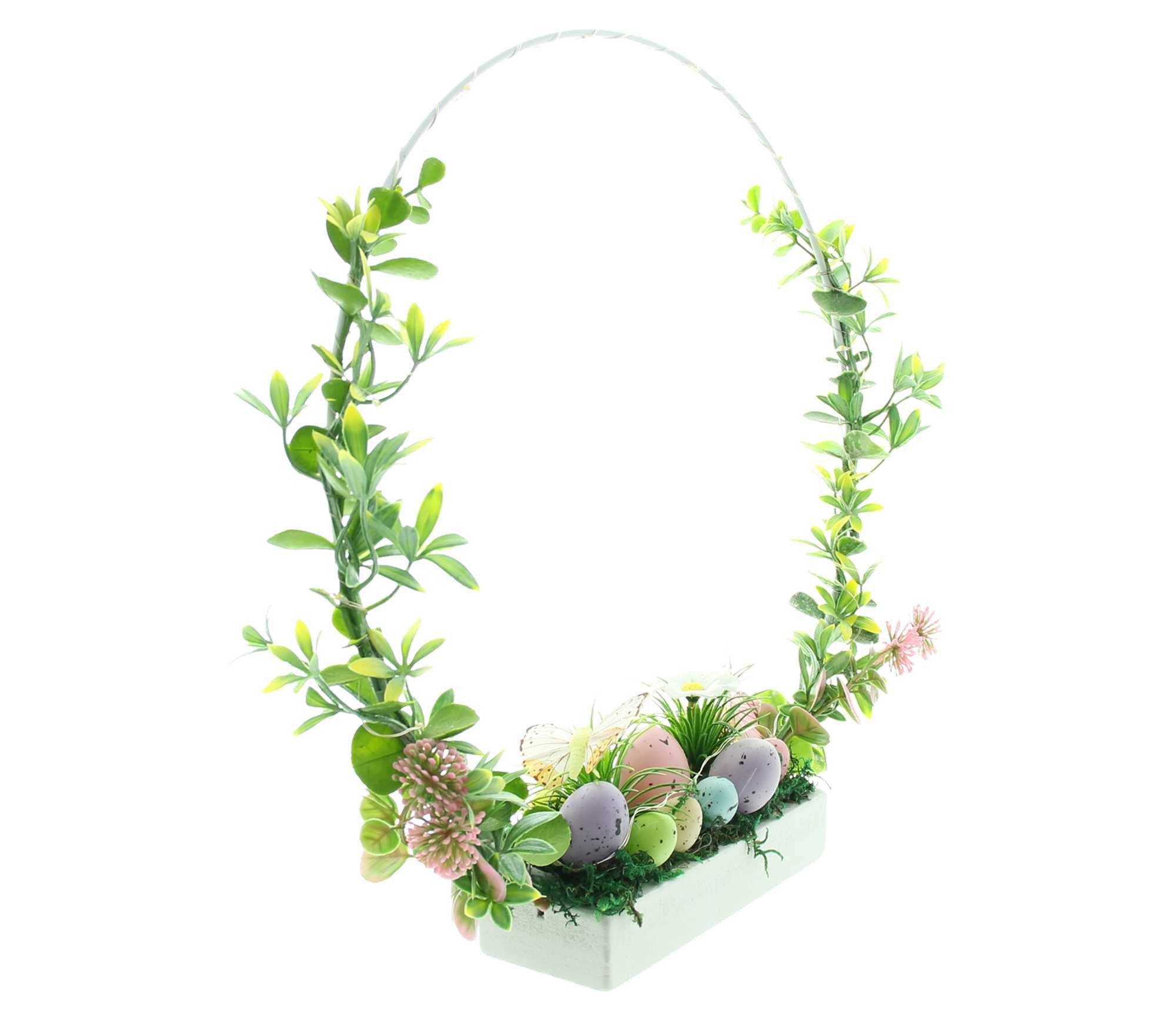Dekoleidenschaft Dekokranz LED Dekoring "Ostern" aus Metall, Ø 30 cm, auf Holz Sockel, Osterkranz, Tischkranz, Leuchtdeko, Osterdeko