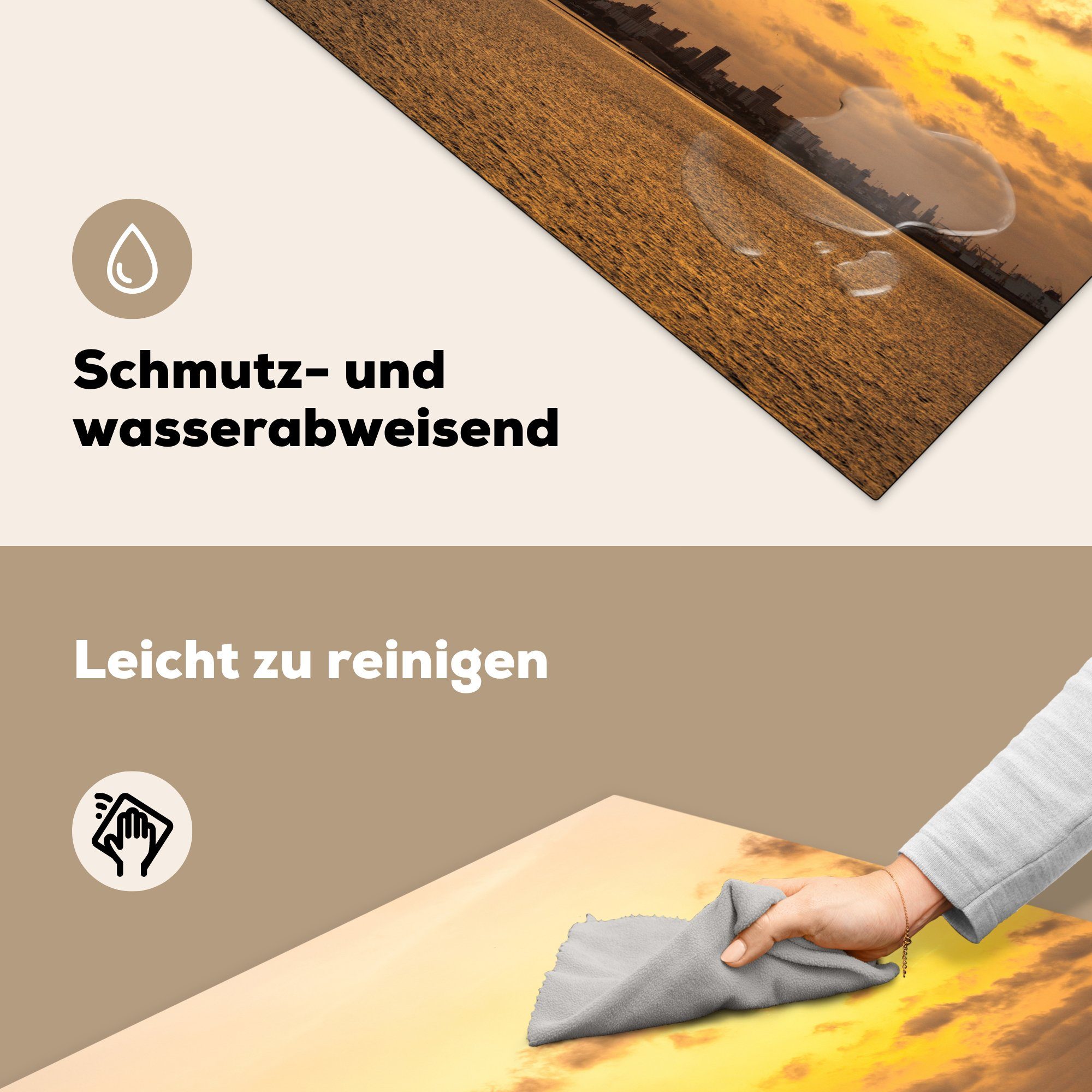 78x78 Herdblende-/Abdeckplatte für Dakar im Hintergrund, Stadt der dem küche (1 Wasser Ceranfeldabdeckung, mit tlg), cm, über Arbeitsplatte Sonnenuntergang Vinyl, MuchoWow