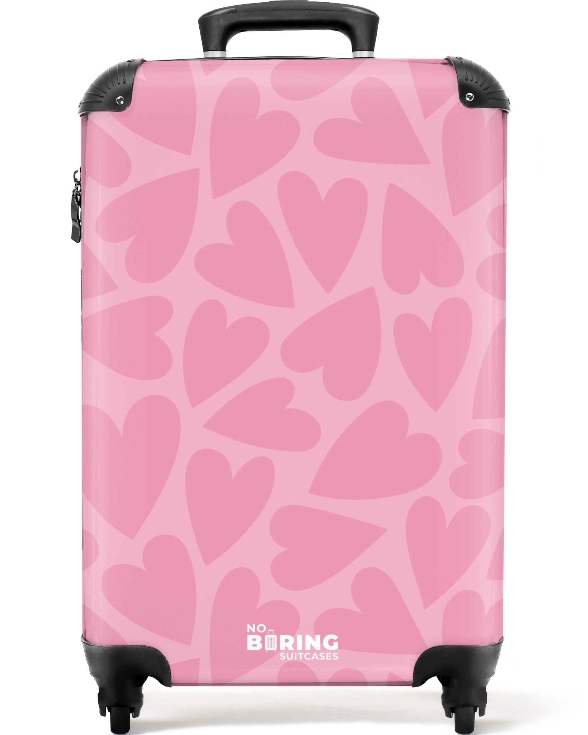 NoBoringSuitcases.com© Kinderkoffer Rosa Herzen Muster 55x35x20cm, 4 Rollen, Handgepäck-Koffer, Kinderkoffer, Reisekoffer Mädchen