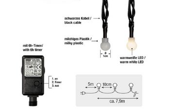 Hellum LED-Lichterkette LED-Kugel-Lichterkette 80 BS warmweiß/schwarz, außen, mit Timer