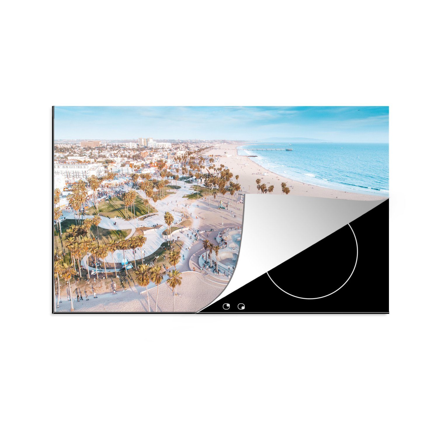 MuchoWow Herdblende-/Abdeckplatte Venice Beach aus der Vogelperspektive, Vinyl, (1 tlg), 83x51 cm, Ceranfeldabdeckung, Arbeitsplatte für küche