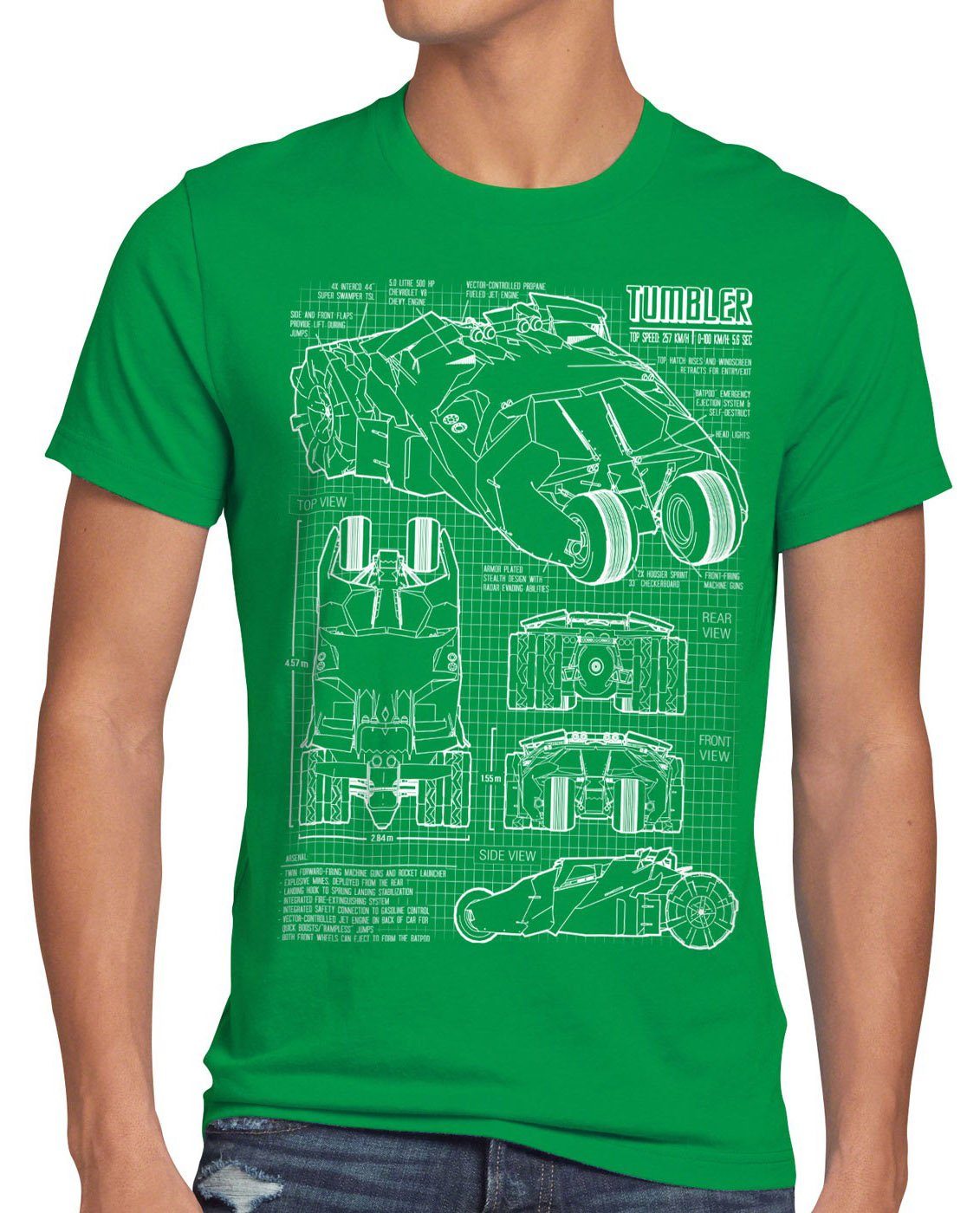 style3 Print-Shirt Herren T-Shirt Bat Tumbler Blaupause Gotham mobil city dark film man knight game grün