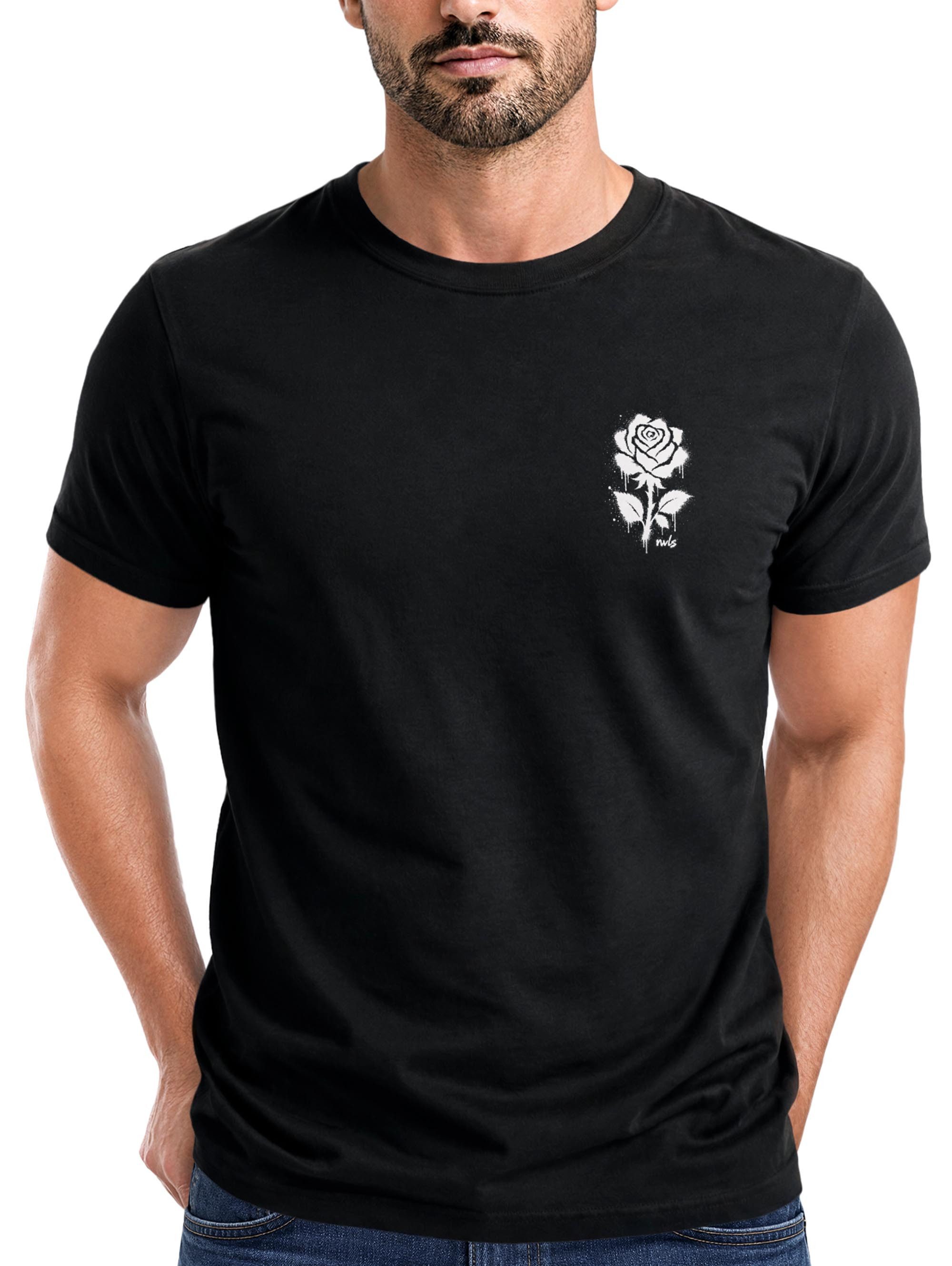 Neverless Print-Shirt Herren T-Shirt Frontprint - Logo Design Graffiti Rose - Baumwollshirt mit Print