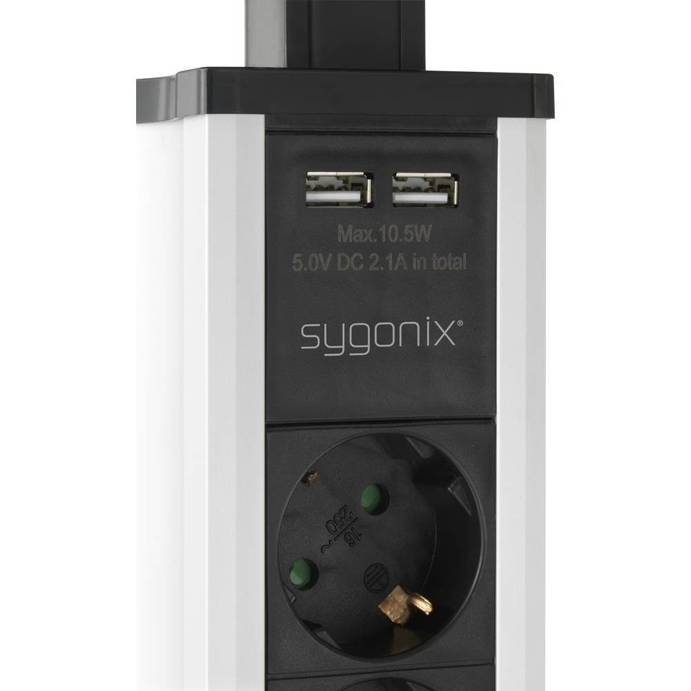 1.5M STECKDOSENTURM M 2XUSB-A Steckdosenleiste, 3FACH Sygonix mit versenkbar, USB-Ladeausgang