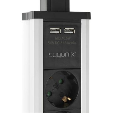 Sygonix STECKDOSENTURM 3FACH 1.5M M 2XUSB-A Steckdosenleiste, versenkbar, mit USB-Ladeausgang
