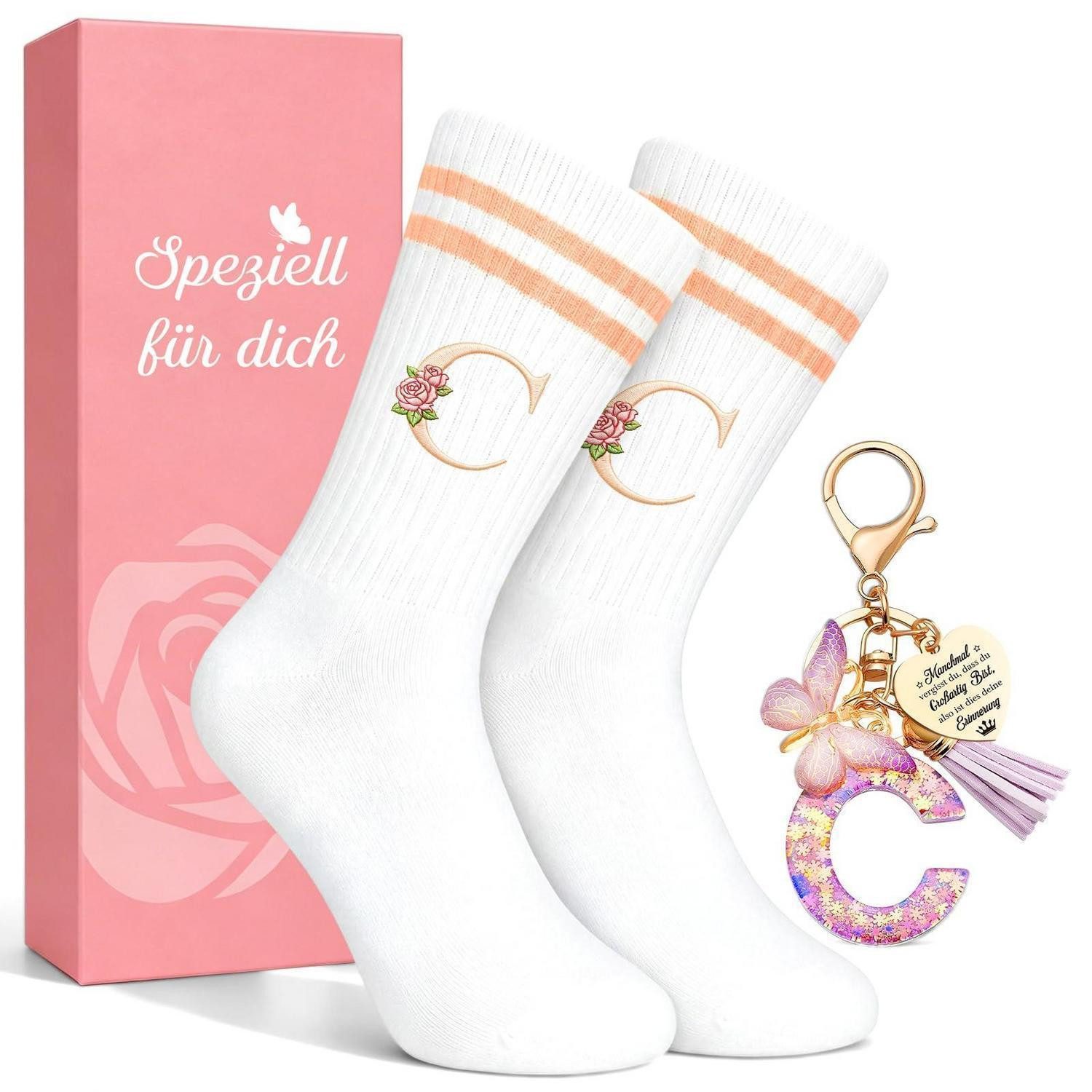 LuxusKollektion Socken Socken mit Buchstabe & Schlüsselanhänger Mädchen 28-35