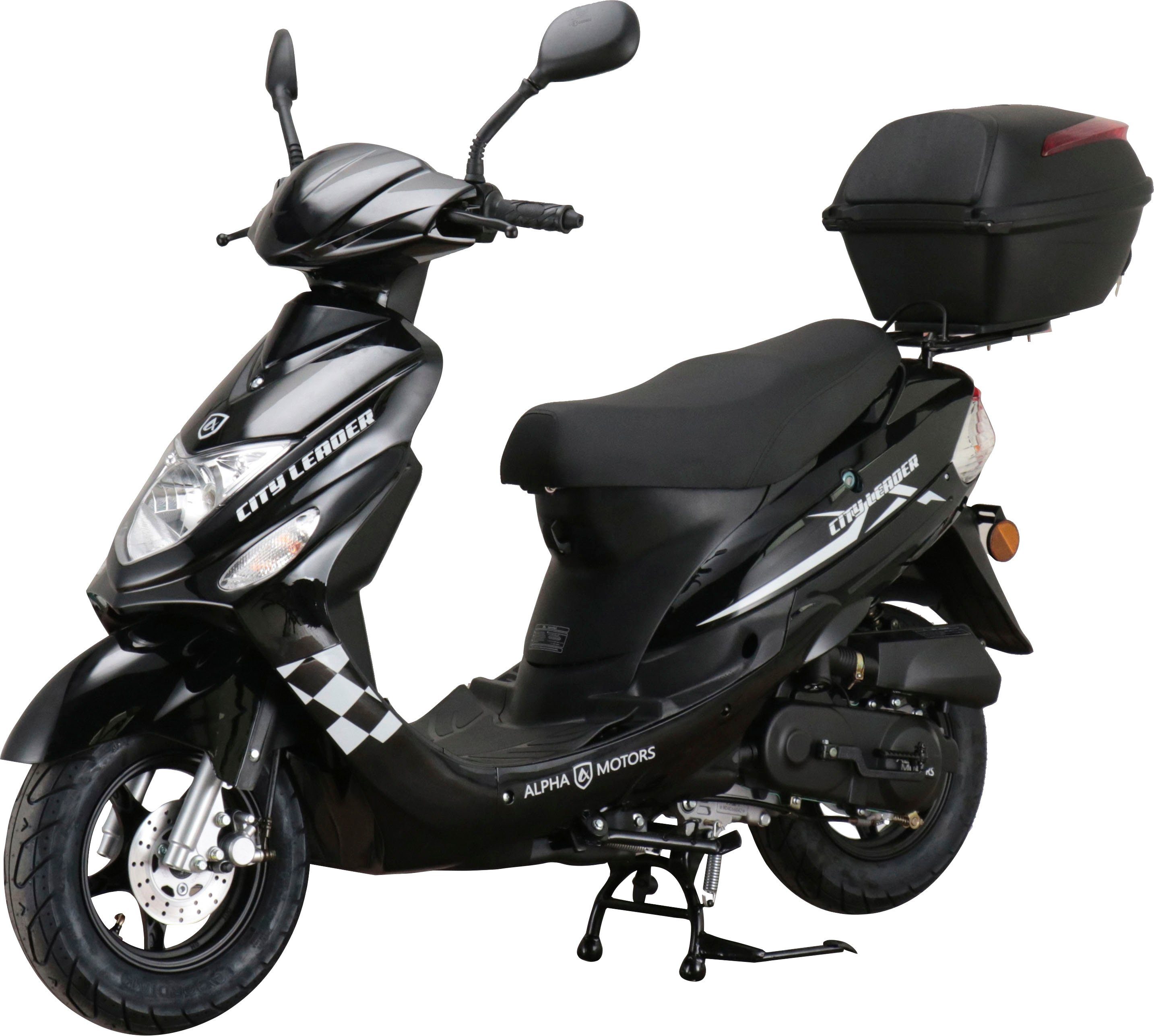 Euro km/h, 45 Motors Alpha Motorroller Topcase 5, CityLeader, 50 schwarz ccm, inkl.