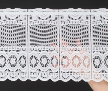 Scheibengardine nach Maß Jacquard gebogt Abschluss, Gardinen Kranzusch, Stangendurchzug, transparent, Kurzgardine, Wunschmaß, Stablöcher, transparent