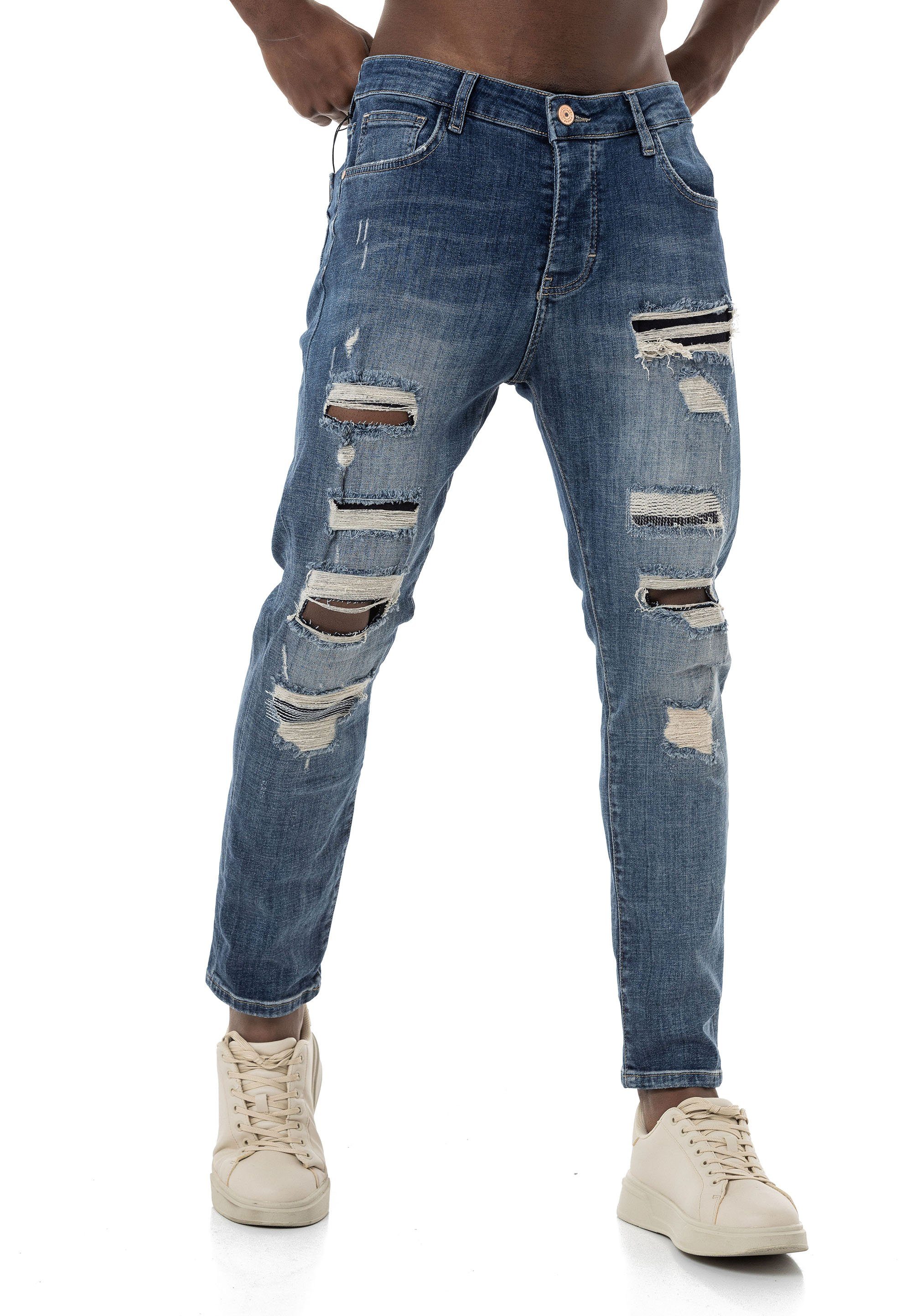 5-Pocket-Style Destroyed-Jeans lässige RedBridge Blau Denim Hose