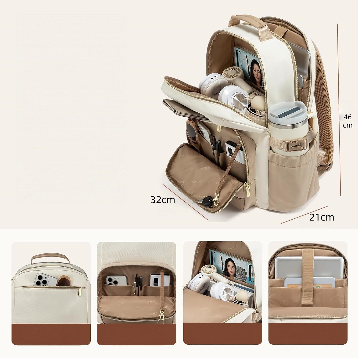 FOUORTUNATE-BEE Notebook-Rucksack Damen Rucksack 17 Zoll Laptop Rucksack mit großem Stauraum, Laptop Rucksack Damen für Uni Arbeit Reisen mit Flaschenfach – Bild 5 von 5