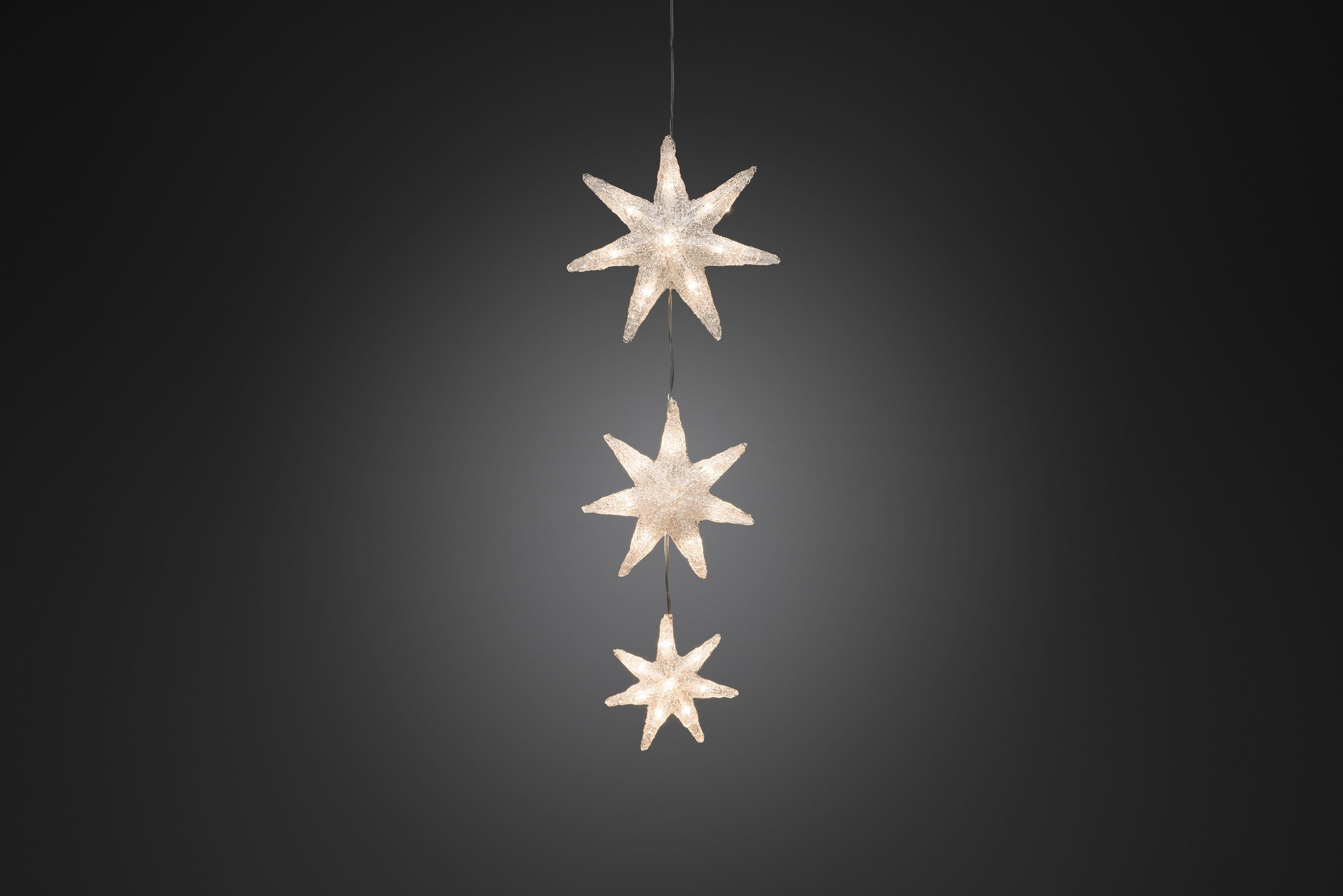KONSTSMIDE LED-Lichtervorhang Weihnachtsdeko aussen, 24-flammig, LED  Lichtervorhang, 3 Acryl Sterne, 24 warm weiße Dioden