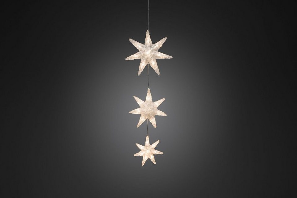 KONSTSMIDE LED-Lichtervorhang Weihnachtsdeko aussen, 24-flammig, LED  Lichtervorhang, 3 Acryl Sterne, 24 warm weiße Dioden