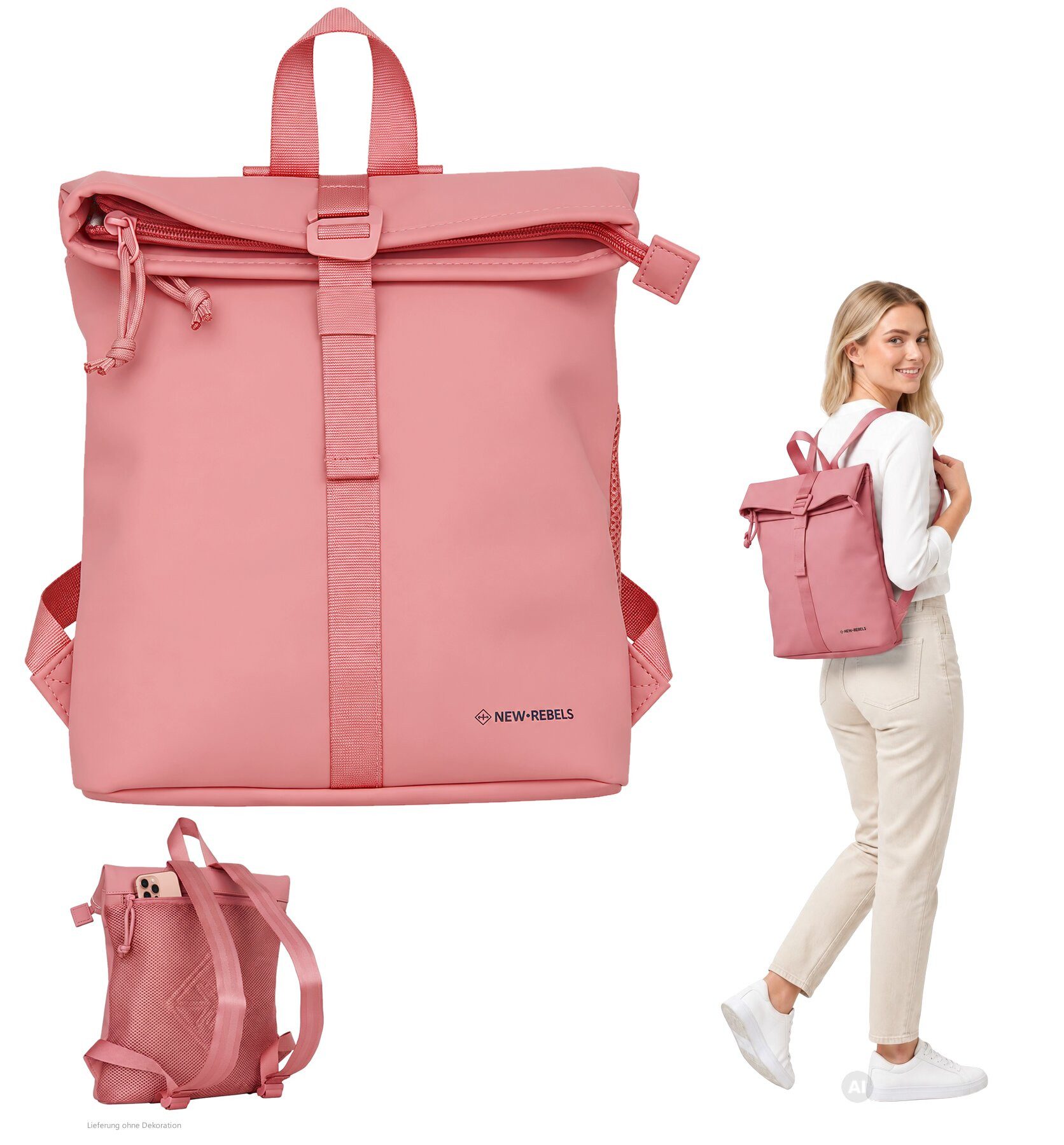 NEW REBELS Freizeitrucksack Damen klein Rucksack Handtasche Tasche, Reise Freizeit Bag wasserabweisend aus Plane + bagboom Etui