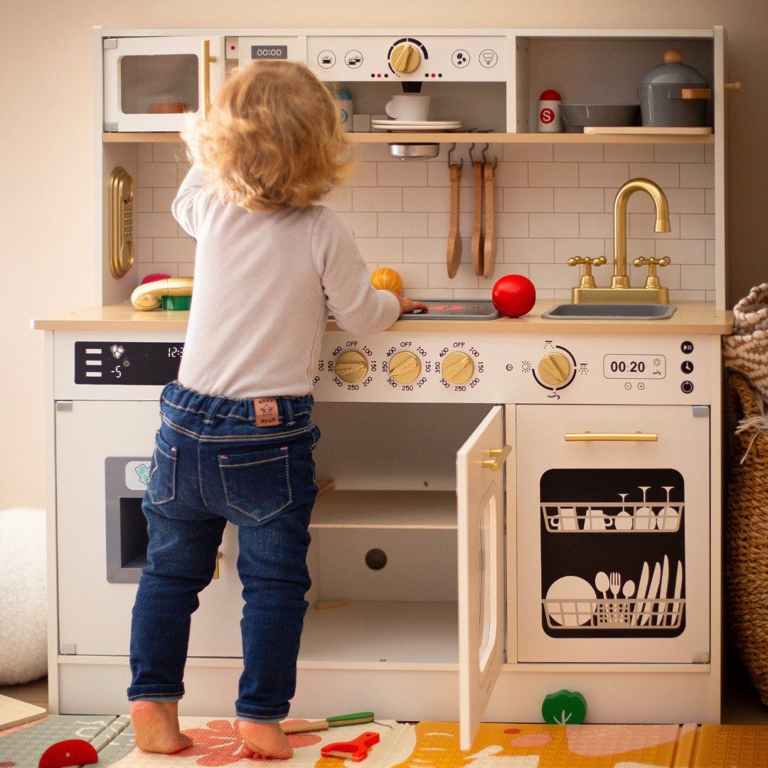 Mamabrum Kinder-Küchenset Holzküche für Kinder mit LED-Beleuchtung, Interaktive XXL