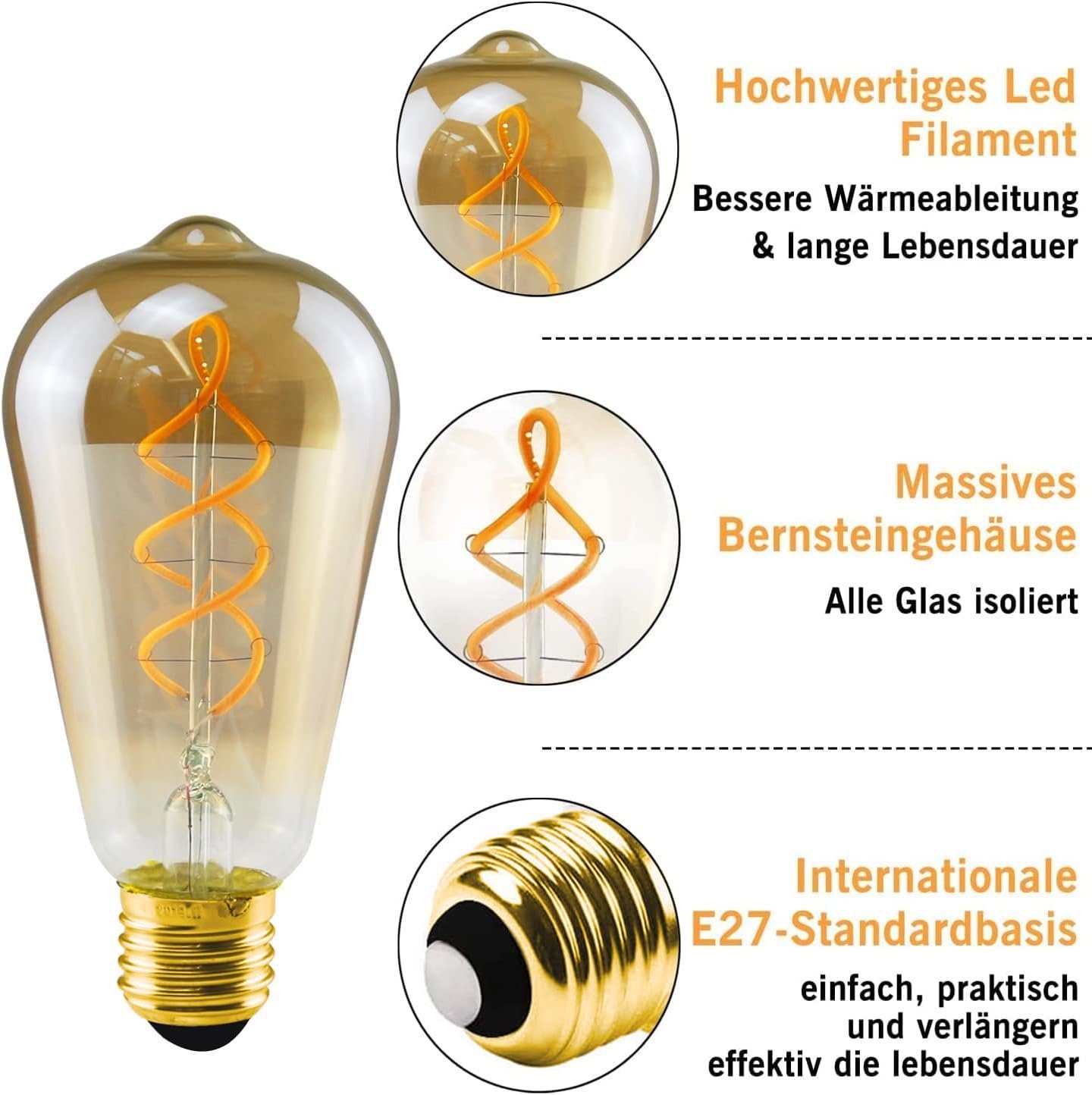 ZMH LED-Leuchtmittel LED Edison Glühbirne E27, Warmweiß Bulb, Glühlampe St., ST64 Vintage Antike 1 Dekorativ