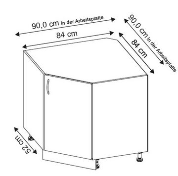 Feldmann-Wohnen Eckunterschrank Bonn B/T/H: 84cm / 84cm / 82cm