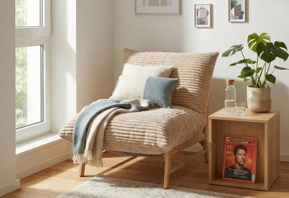 LVHOM Relaxsessel XXL Loungesessel 100x120x76cm, Massivholz, bequem gepolstert (Cordstoff, einteilige Rückenlehne und Sitzkissen, ergonomisches Design, rutschfeste Unterseite, 26cm Bodenfreiheit für einfaches Reinigen mit Saugrobotern), für Schlaf-/Wohn-/Arbeitszimmer/Büros/Leseecken/Entspannungsbereiche