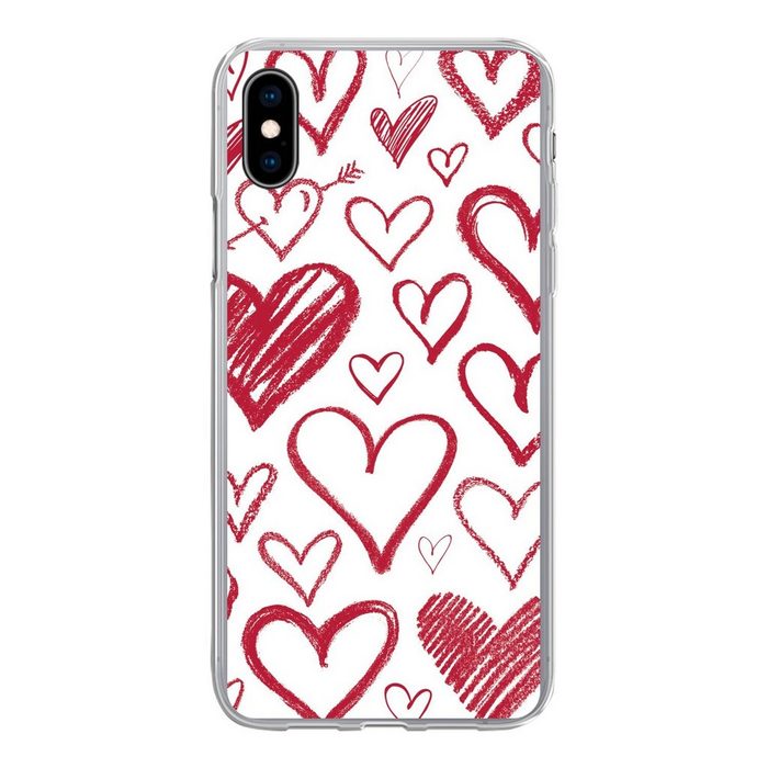 MuchoWow Handyhülle Eine Illustration mit mehreren Herzen auf weißem Hintergrund Handyhülle Apple iPhone Xs Max Smartphone-Bumper Print Handy