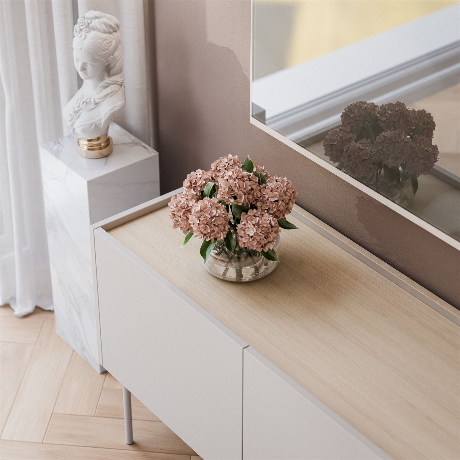 Lookway Lowboard ESSENCE TV Schrank 144 Kaschmir / Eiche Linea