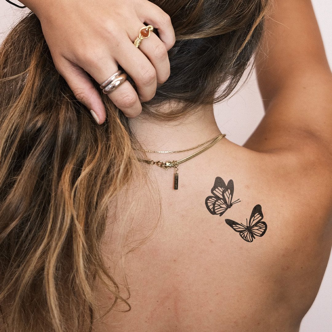 Inkster Schmuck-Tattoo Tanzende Schmetterlinge, wasserfestes temporäres Tattoo, 2 Wochen Halt