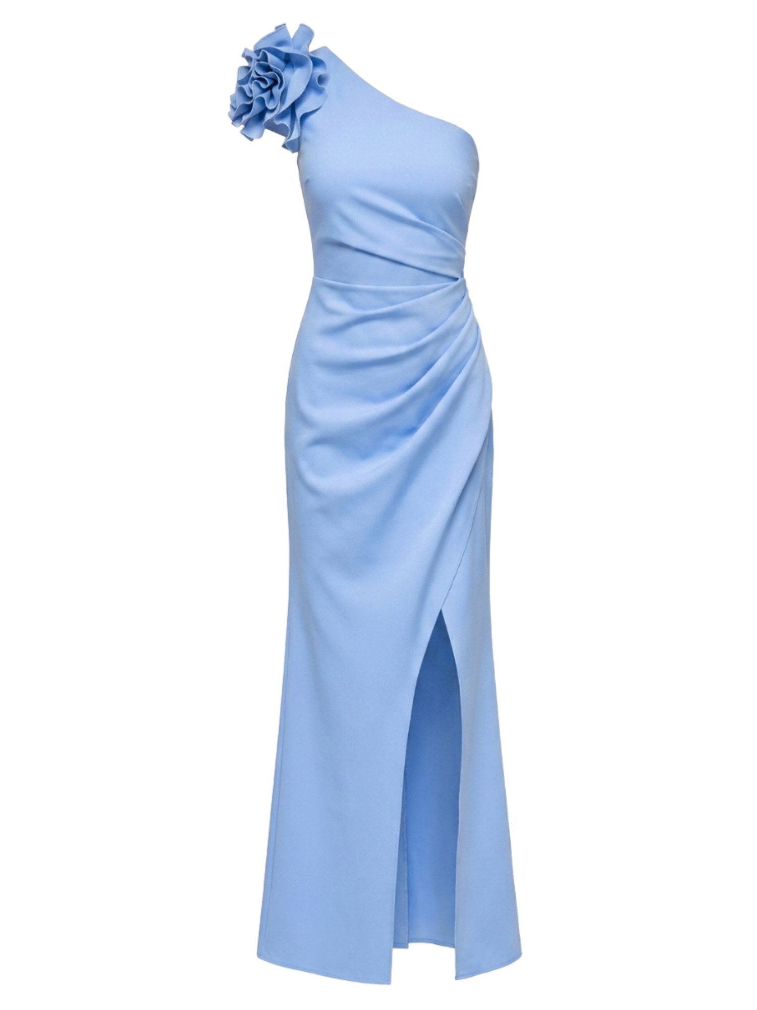 OMBRE Abendkleid Abendkleid mit asymmetrischem Schnitt und Rüschen Blau M (kein Set, 1-tlg) in Unifarbe
