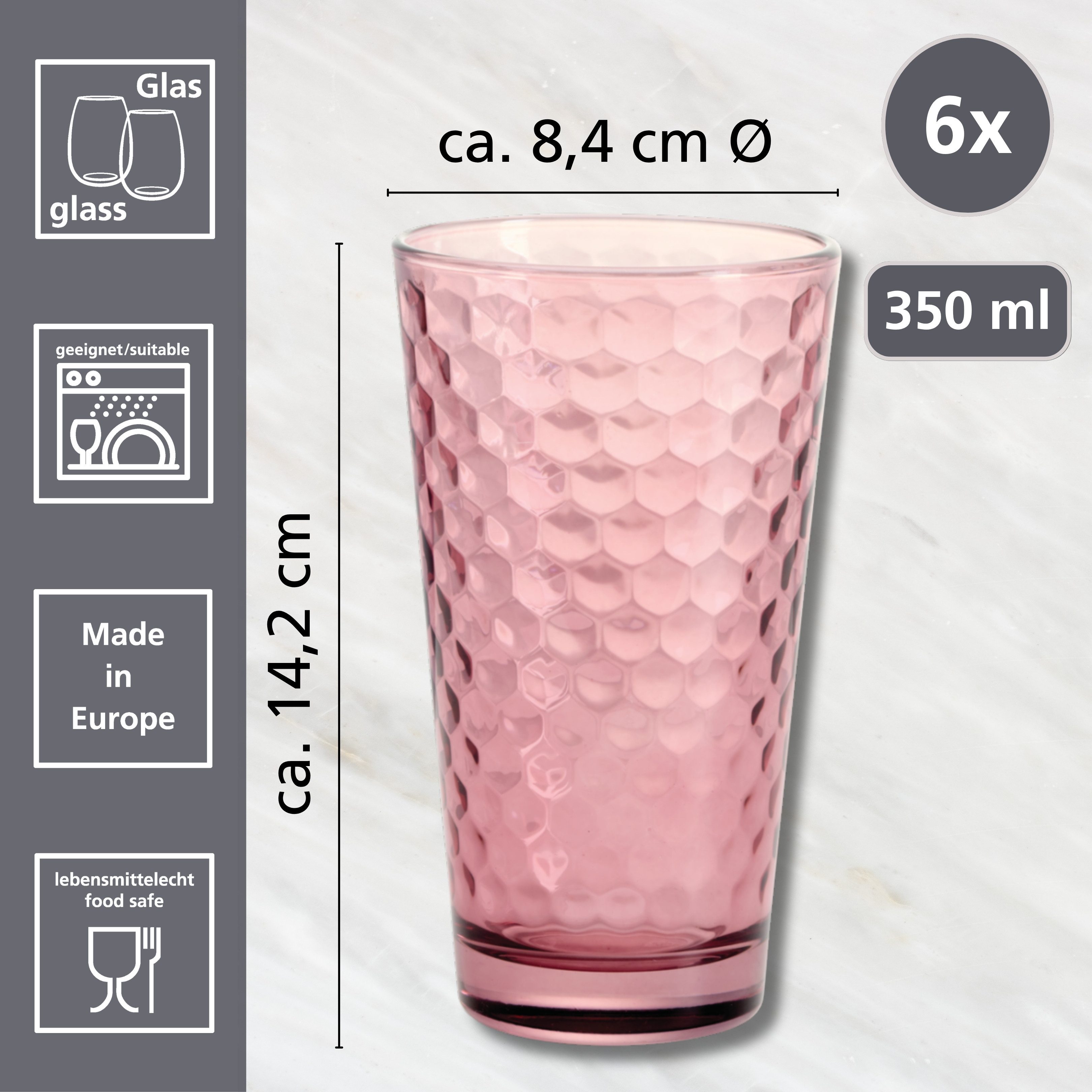 Ritzenhoff & Breker Longdrinkglas Favo, 6-teilig, 6-tlg., Glas, 6er Set, je 350 ml – Bild 2 von 2