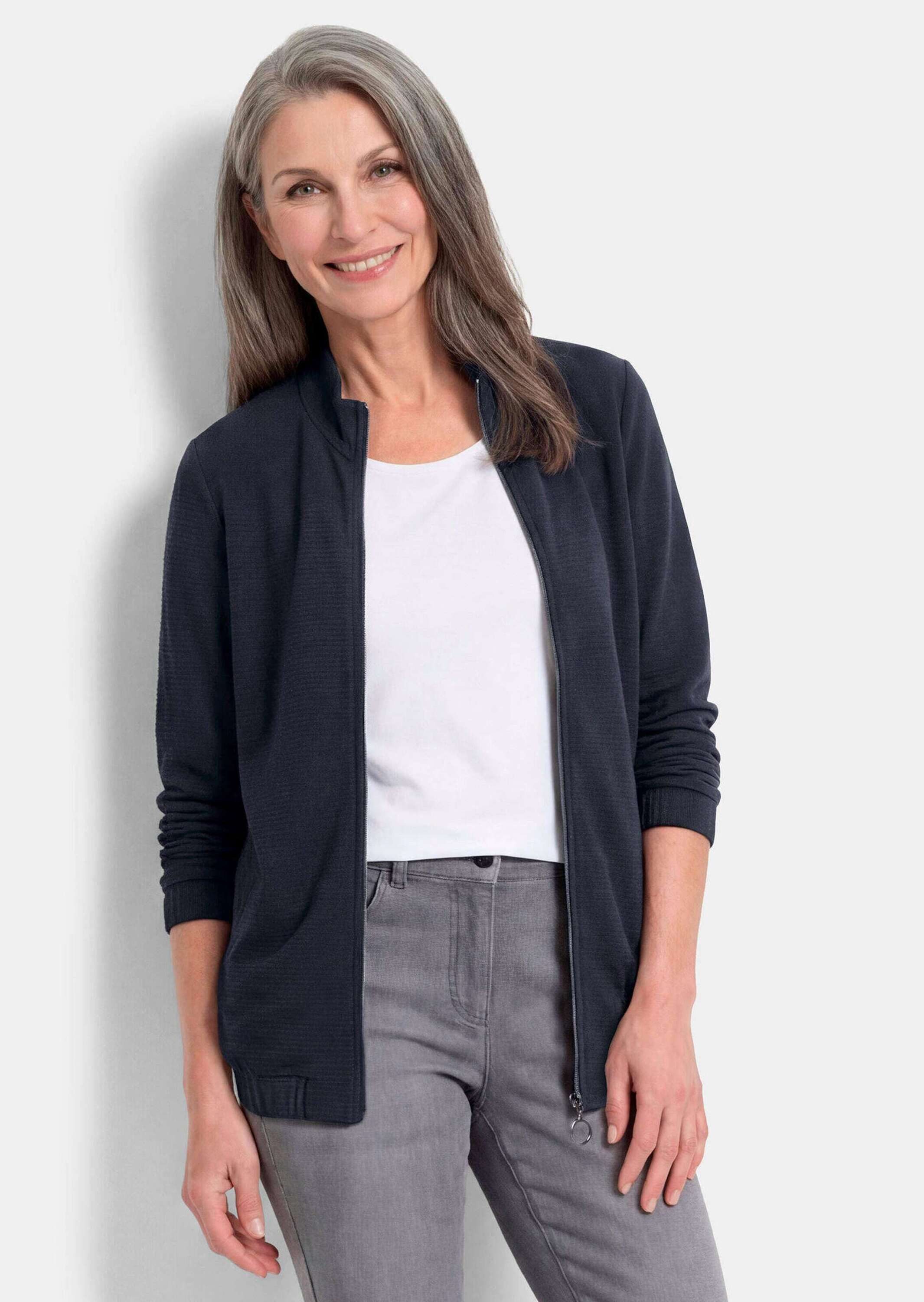 GOLDNER Outdoorjacke Kurzgröße: Jerseyjacke mit Ottomanstruktur Sportive Blouson-Form mit Stehkragen, Reißverschluss und Gummibund