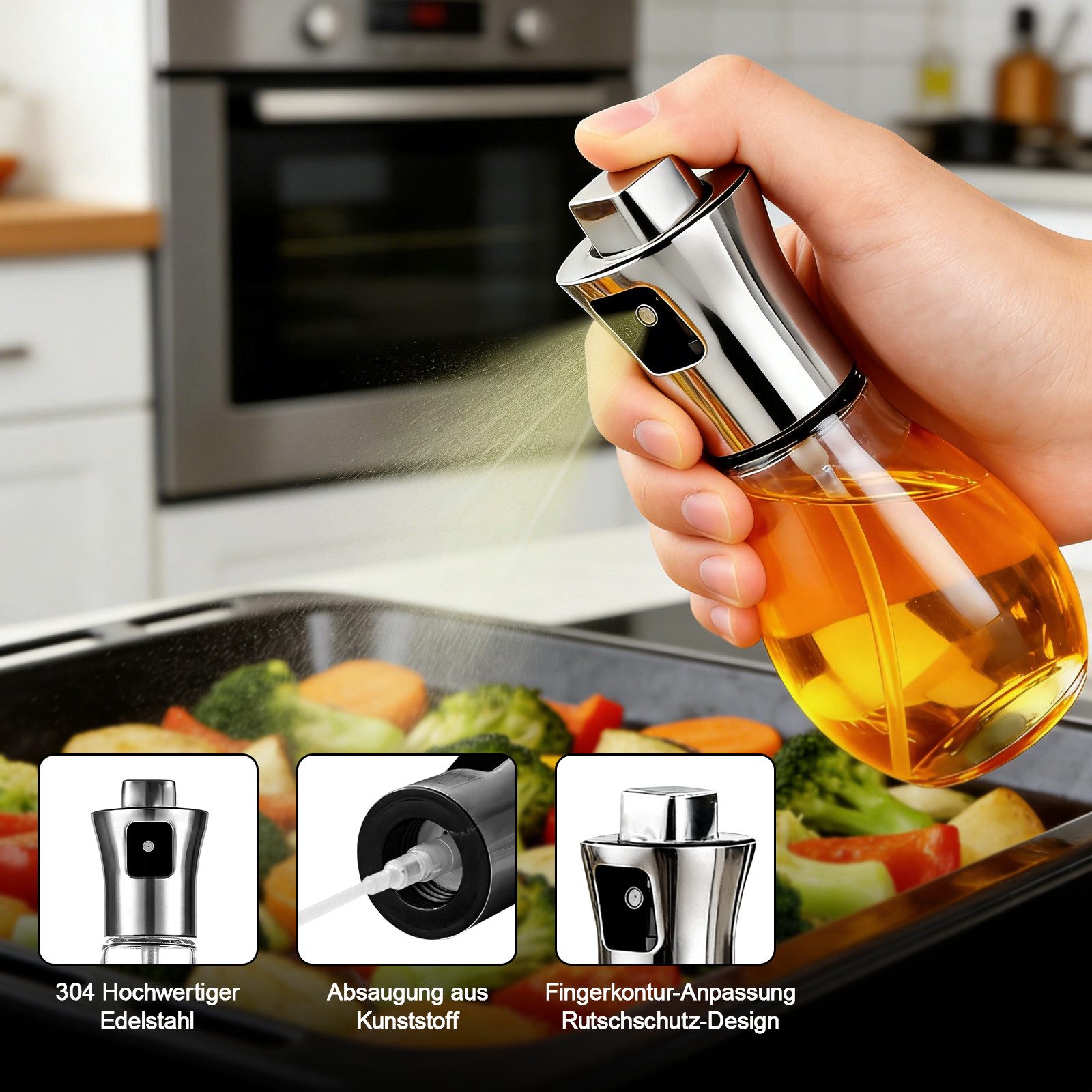 FANNOU Ölspender öl sprühflasche glas 200ml, Ölsprüher für Speiseöl, (1-tlg), Olivenölsprüher für Salat, Grillen, Backen in der Küche