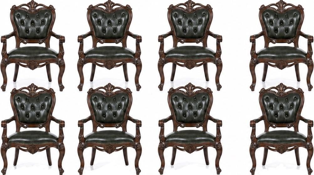 JVmoebel Sitzgruppe Klassische Chesterfield Stühle Designer Grüne Esszimmer Lederstühle, Made in Europa