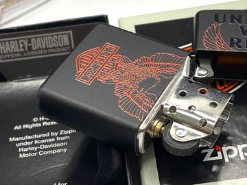 Zippo Feuerzeug Harley Davidson Motorrad schwarz matt Geschenkset Sturmfeuerzeug