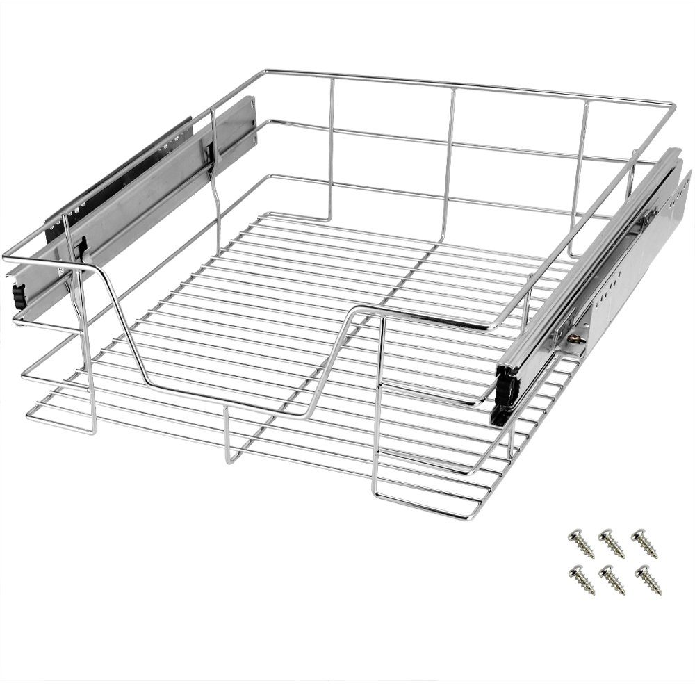 Casaria Schubkasten, 50 cm Verchromt 25kg Belastbar Korbauszug Vollauszug Montagematerial