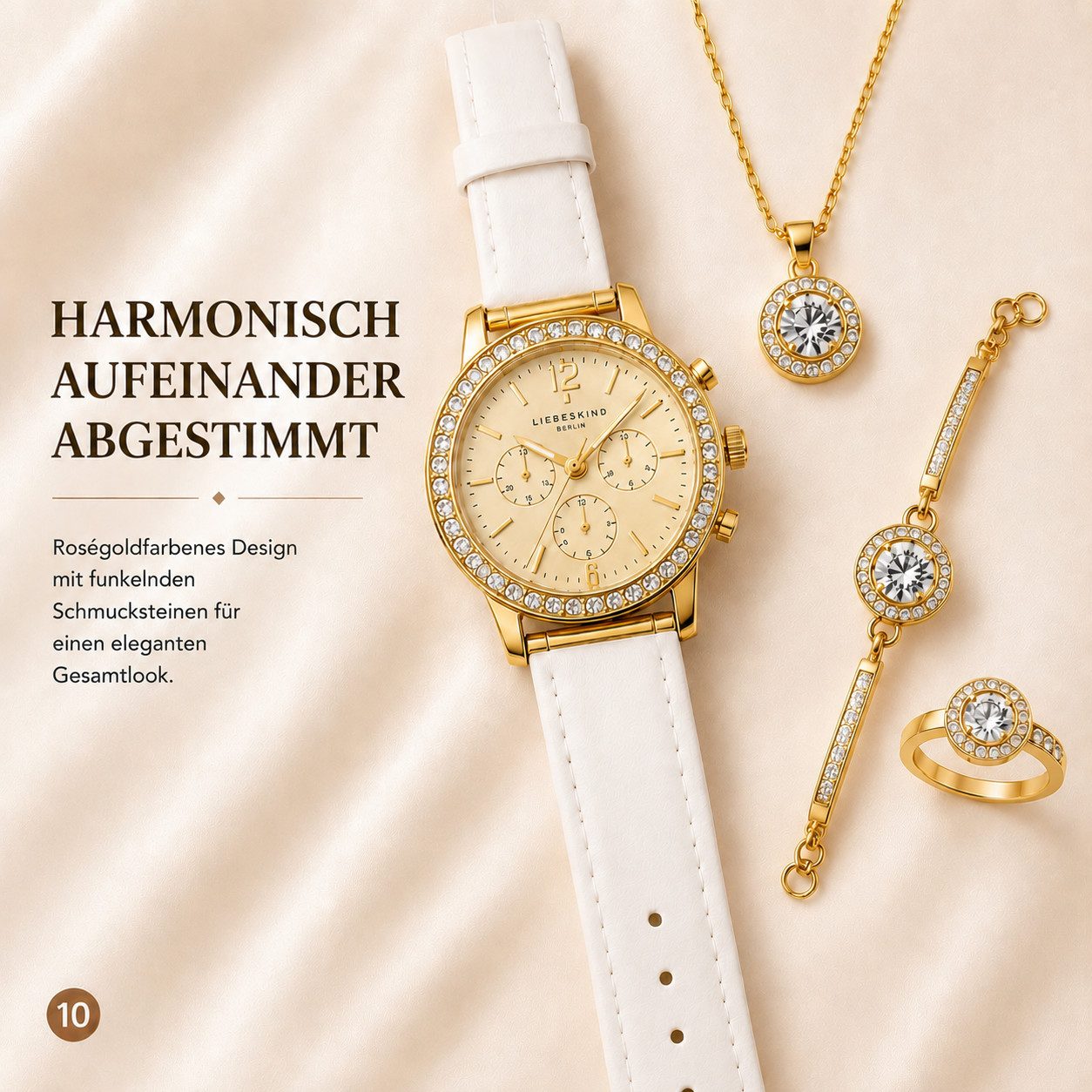 Fyrove Quarzuhr Damen Geschenkset Schmuck mit Uhr, (mit Armbanduhr, Halskette, Armband, Ohrringen und Ring, Geschenk für Frauen, 5-tlg., Damen-Armbanduhr, Elegante Damenuhr)