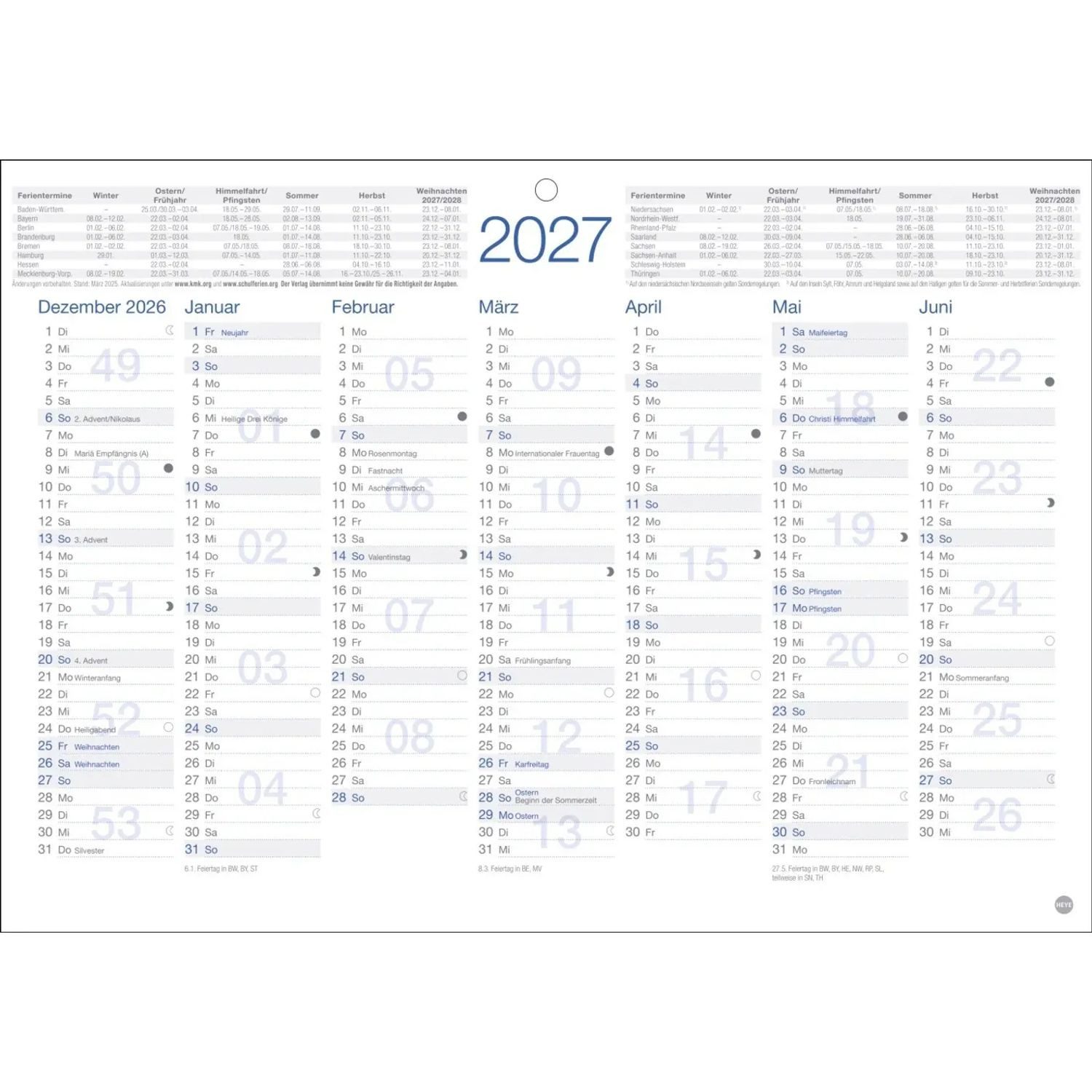 HEYE Wandkalender Tafelkalender A4 2027
