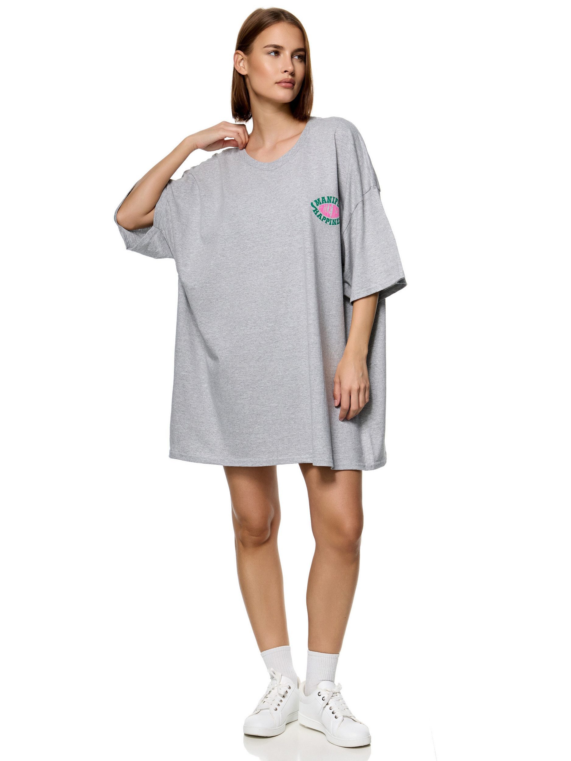 T-Shirt Worldclassca Oversized "Happiness" Print T-Shirt Lang Oberteil Shirt