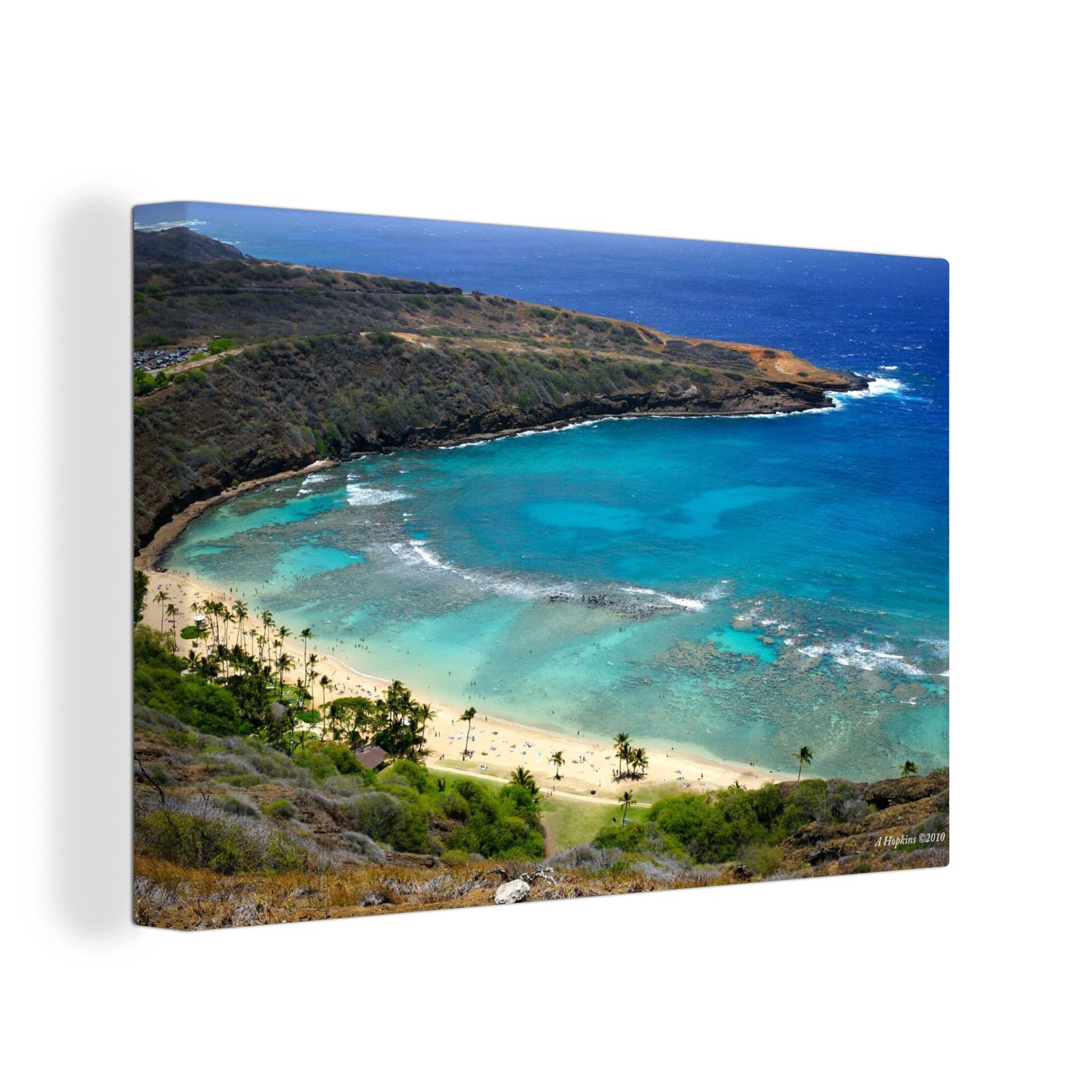 OneMillionCanvasses® Leinwandbild Strand in Honolulu, Insel Oahu in Hawaii, (1 St), Wandbild Leinwandbilder, Aufhängefertig, Wanddeko, 30x20 cm