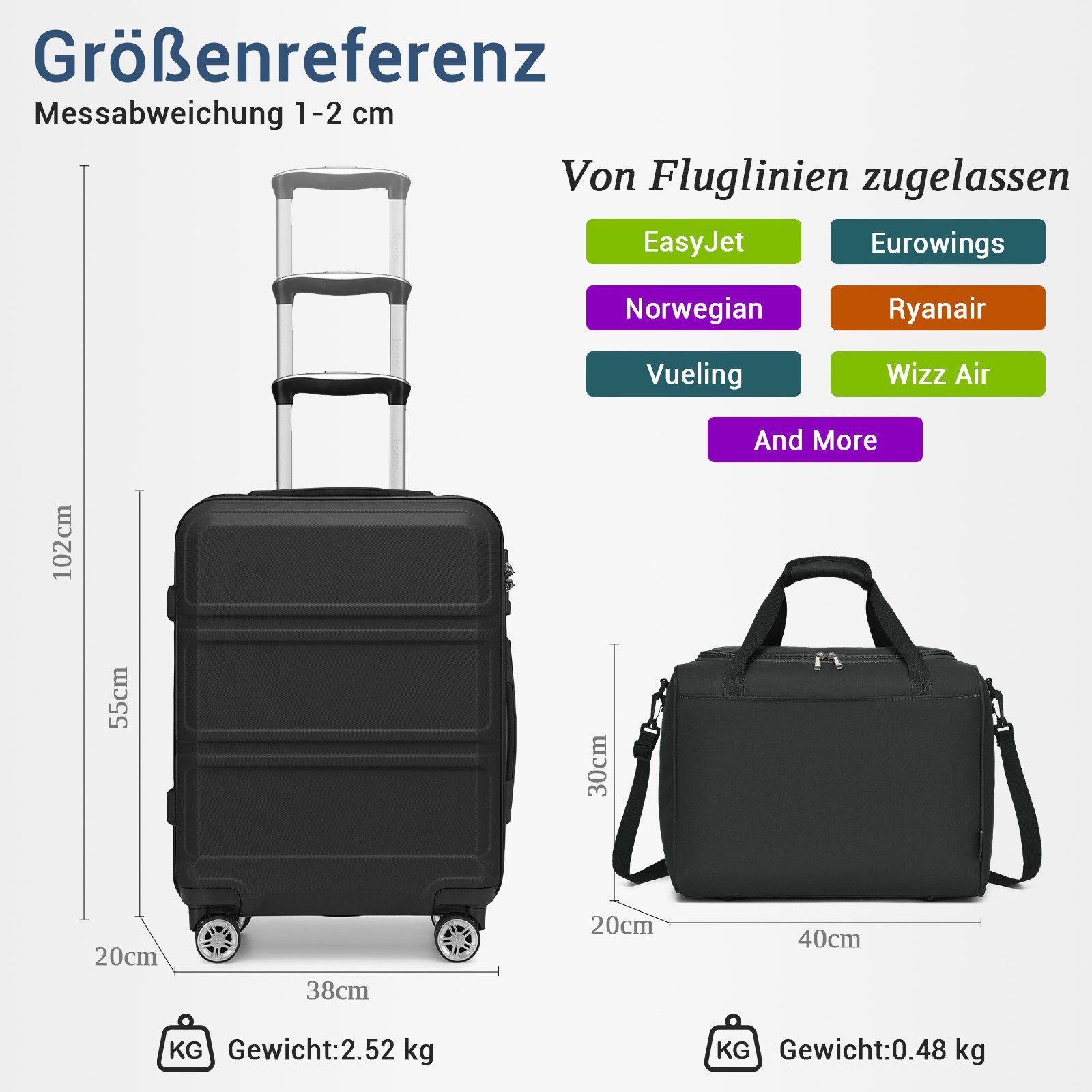KONO Handgepäckkoffer und Taschen Set in verschiedenen Farben und Größen – Bild 2 von 5
