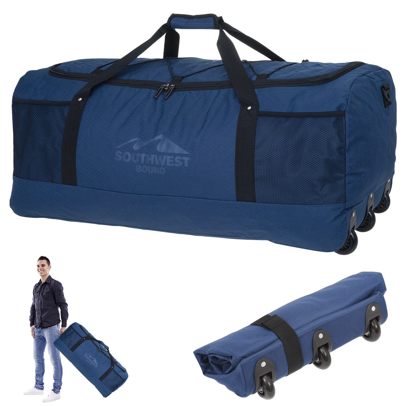 Southwest Bound Reisetasche Trolley faltbar Reisetrolley XXL Tauchtasche leicht, 90 L 80 cm Light Weight Sportgepäck leicht groß + Koffergurt