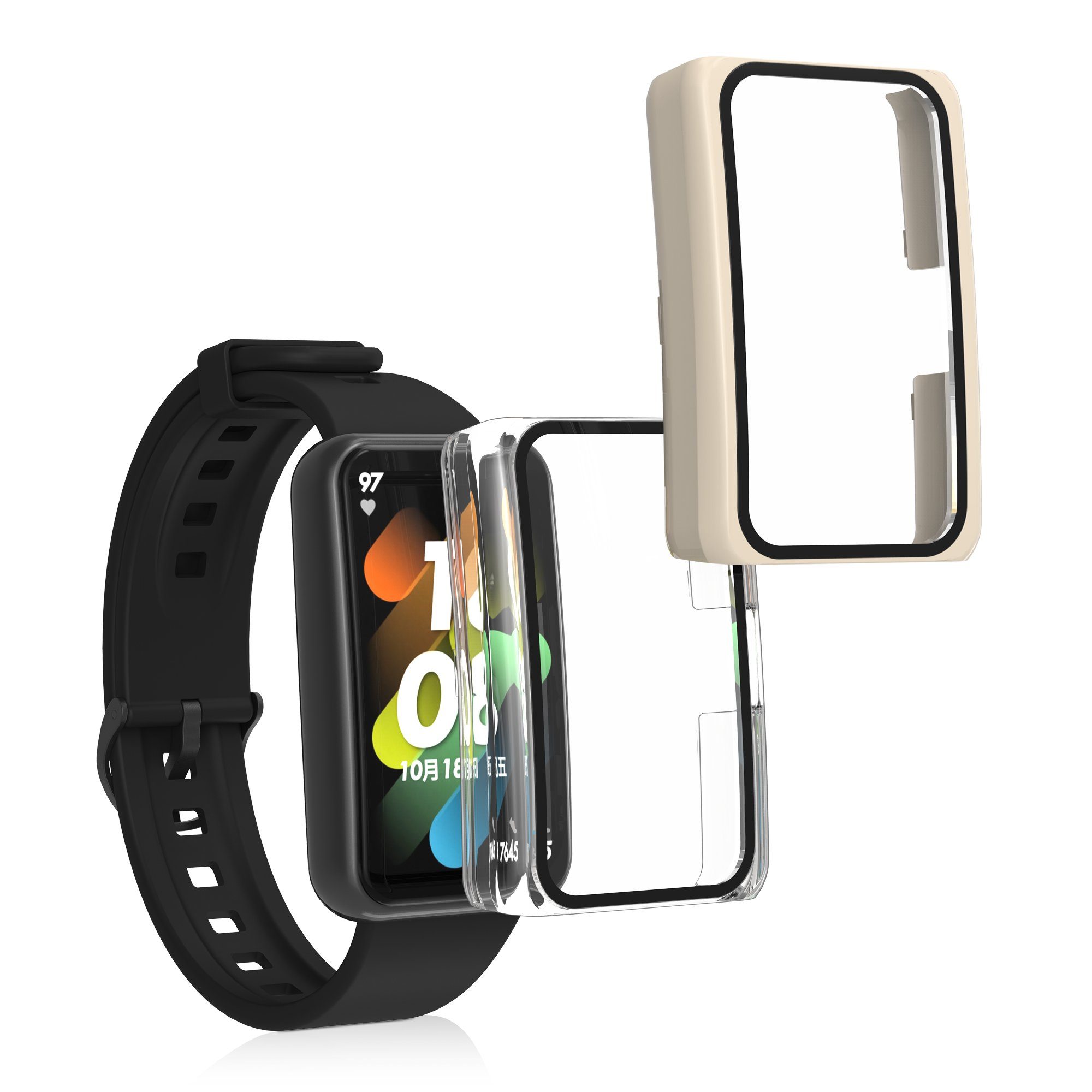 kwmobile Smartwatch-Hülle 2x Hülle für Honor Band 7 / Band 6 / Huawei Band 7  / Band 6, Fullbody Fitnesstracker Glas Cover Case Schutzhülle Set