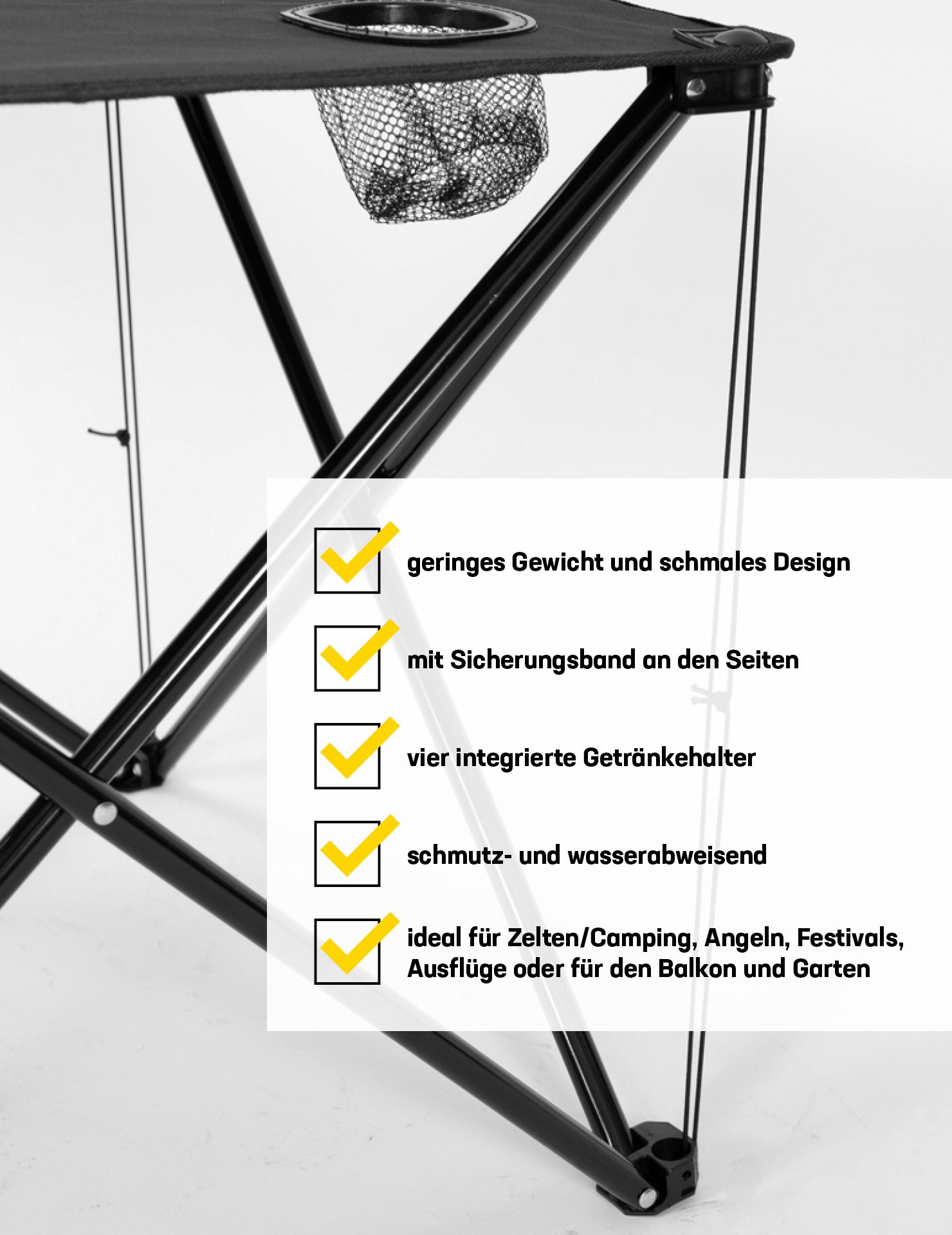 KIRKJUBOUR Campingtisch "Solkatt" faltbarer Campingtisch, Getränkehalter