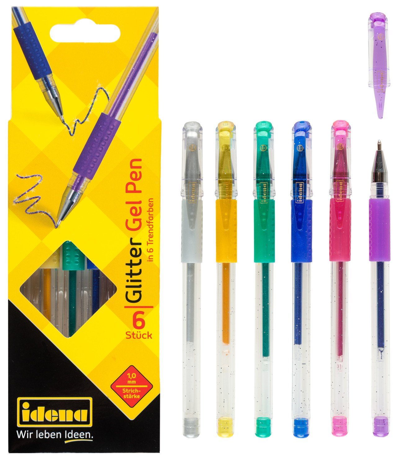 Idena Gelschreiber Idena 512080 - Gel-Pen Glitter, 6 Stück in Trendfarben, im Karton-Etui