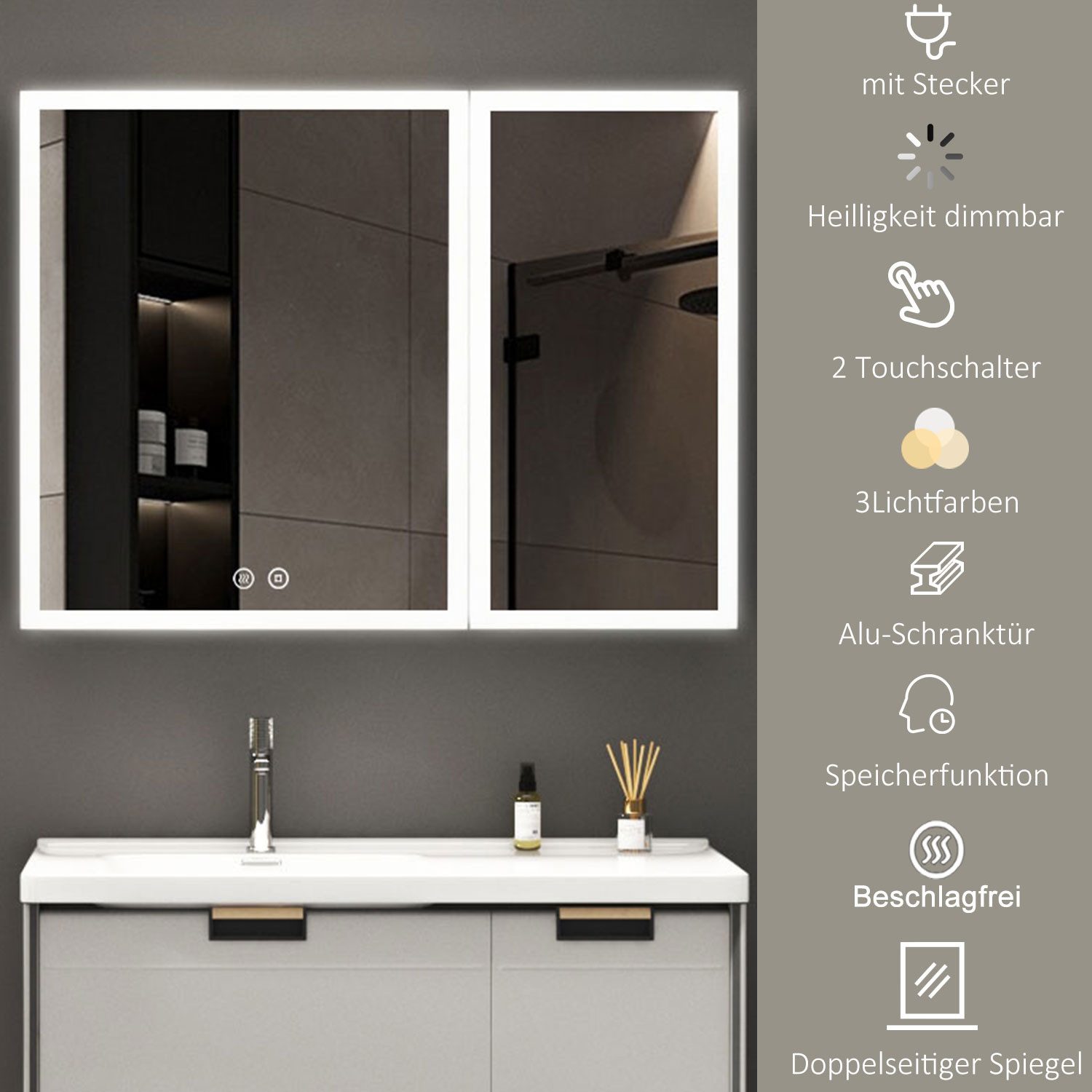 WDWRITTI Spiegelschrank Schwarz Metall Badezimmerspiegelschrank mit 3Lichtm günstig online kaufen