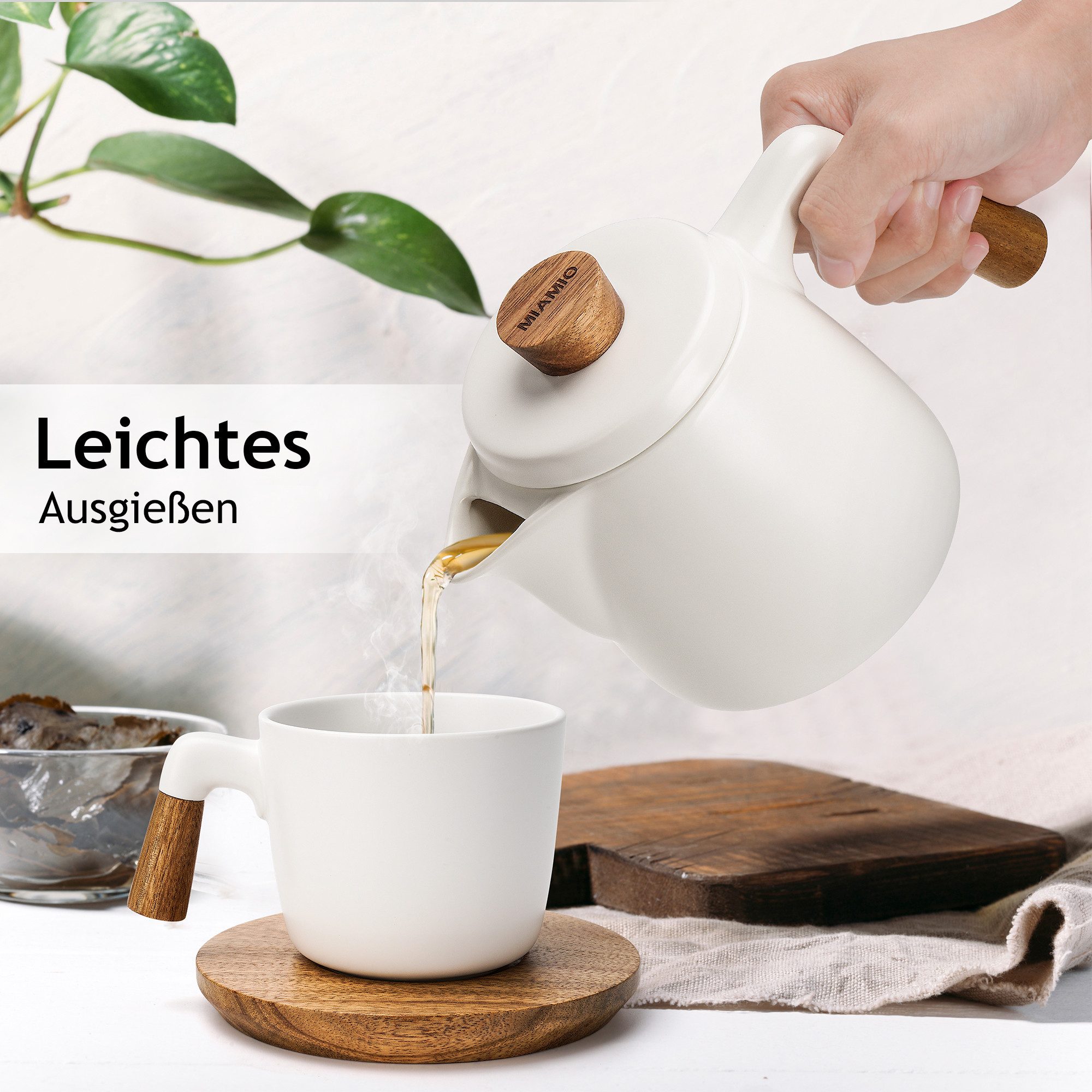 MiaMio Teeservice Teekanne mit Stövchen und Siebeinsatz, 1 l, Weiß (3-tlg), Keramik, mit Stövchen und Siebeinsatz, 1 l – Bild 5 von 5