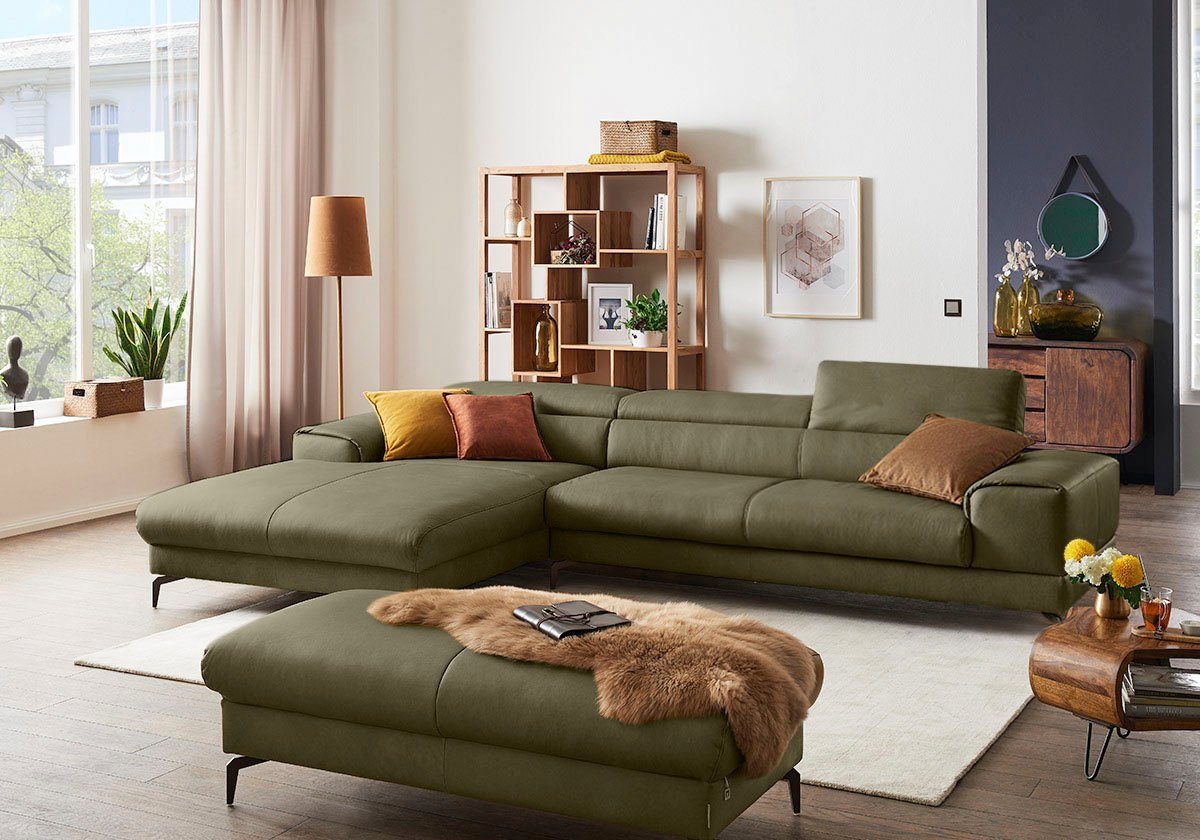 W.SCHILLIG Ecksofa piedroo, Designsofa mit tollem Sitzkomfort, bequem und elegant, L-Form, Kopfteilverstellung, wahlweise mit Sitztiefenverstellung, Breite 343cm
