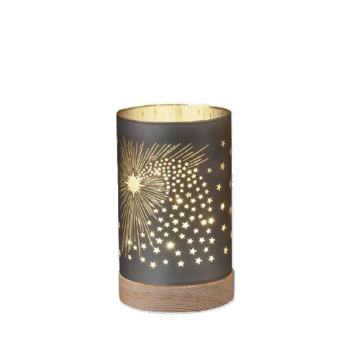 LED Dekolicht aus Glas mit Holzsockel Graphitfarben